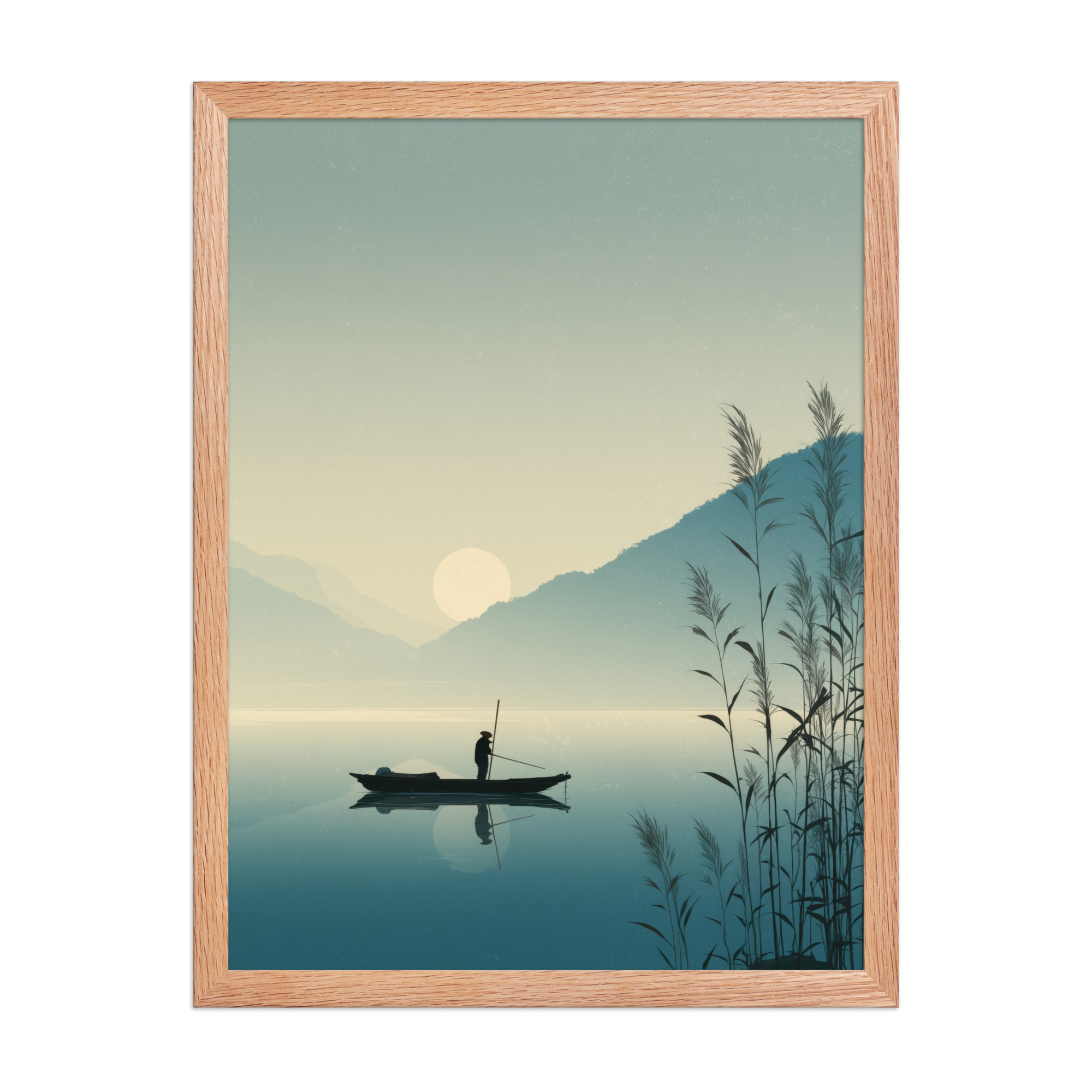 enhanced-matte-paper-framed-poster-in-red-oak-18x24-front-68f9d00576483.jpg Twilight Fisherman — Zen Lake Landscape Wall Art — Framed Poster - Image 8