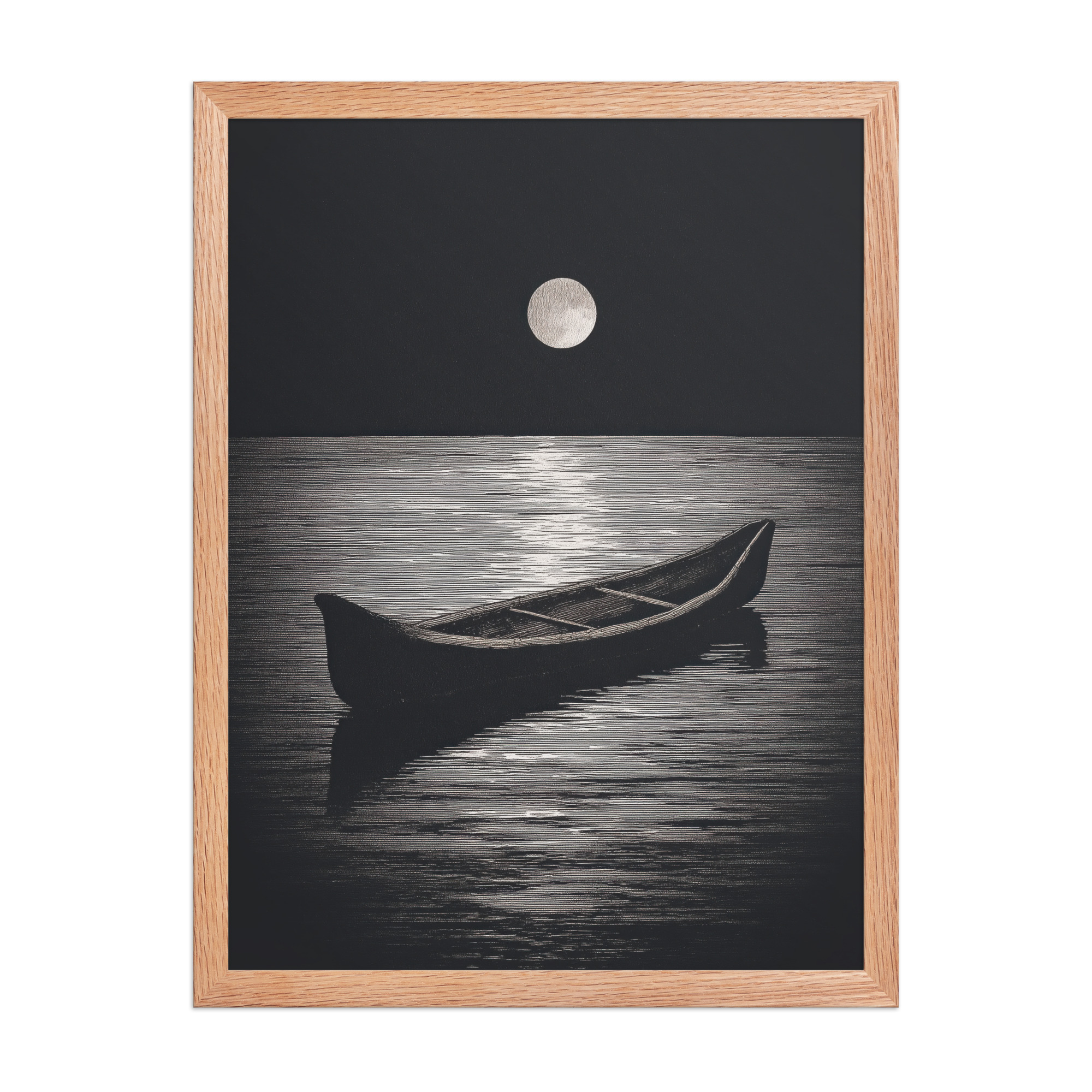 enhanced-matte-paper-framed-poster-in-red-oak-18x24-front-68f9d0a4e5bb8.jpg Moonlit Canoe II — Minimal Silver Moon Night Wall Art — Framed Poster - Image 14