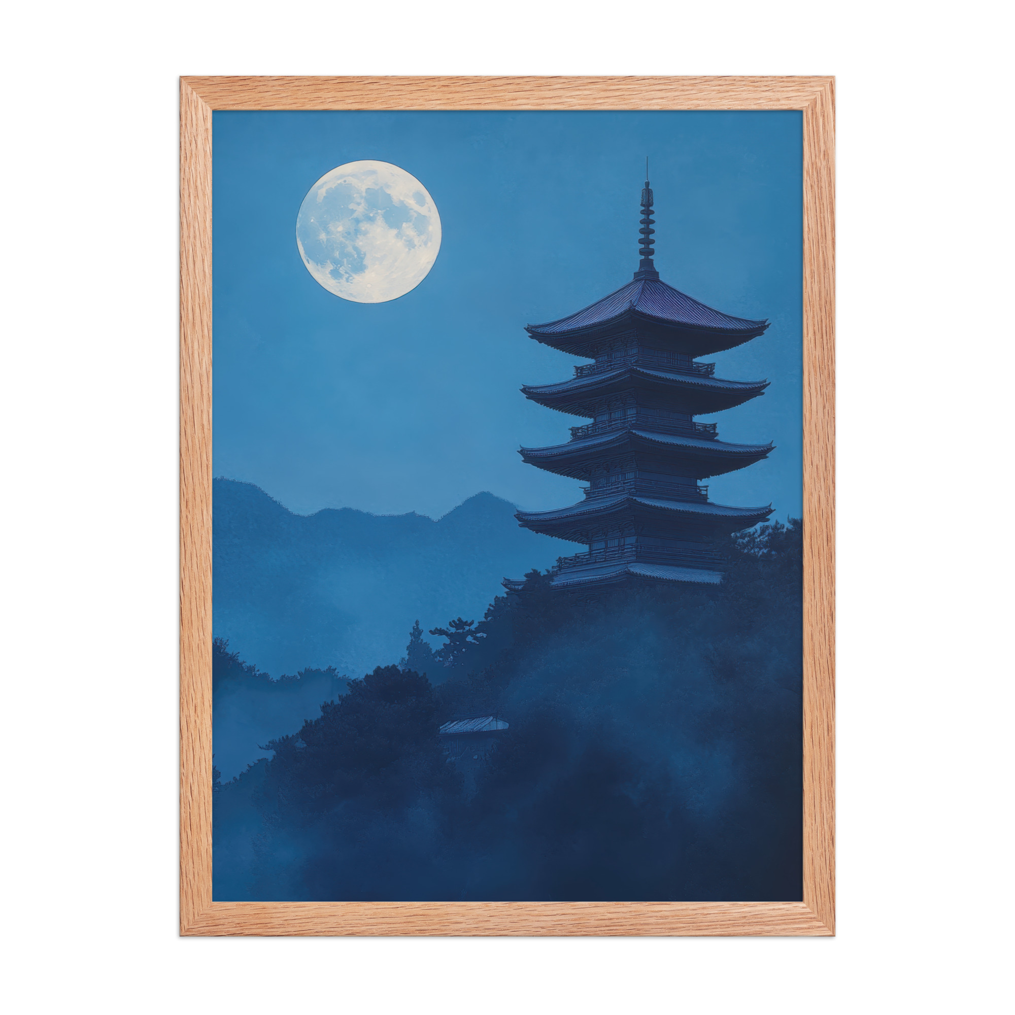 enhanced-matte-paper-framed-poster-in-red-oak-18x24-front-68f9d4a4cc4ab.jpg Twilight Pagoda Stillness — Moonlit Temple Wall Decor — Framed Poster - Image 12