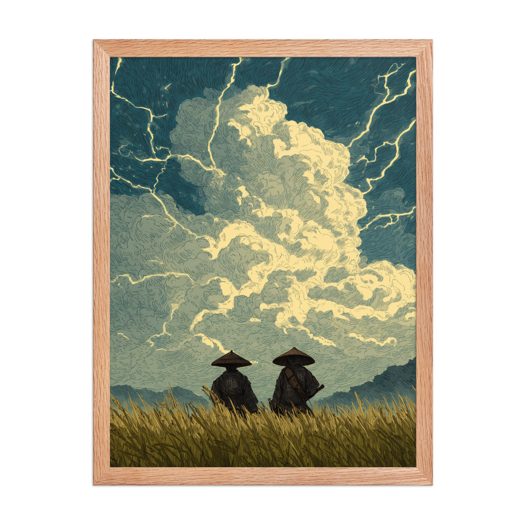 enhanced-matte-paper-framed-poster-in-red-oak-18x24-front-68f9f1a39d104.jpg Before the Storm – Ukiyo-e Samurai Watchers Landscape Wall Art – Framed Poster - Image 12