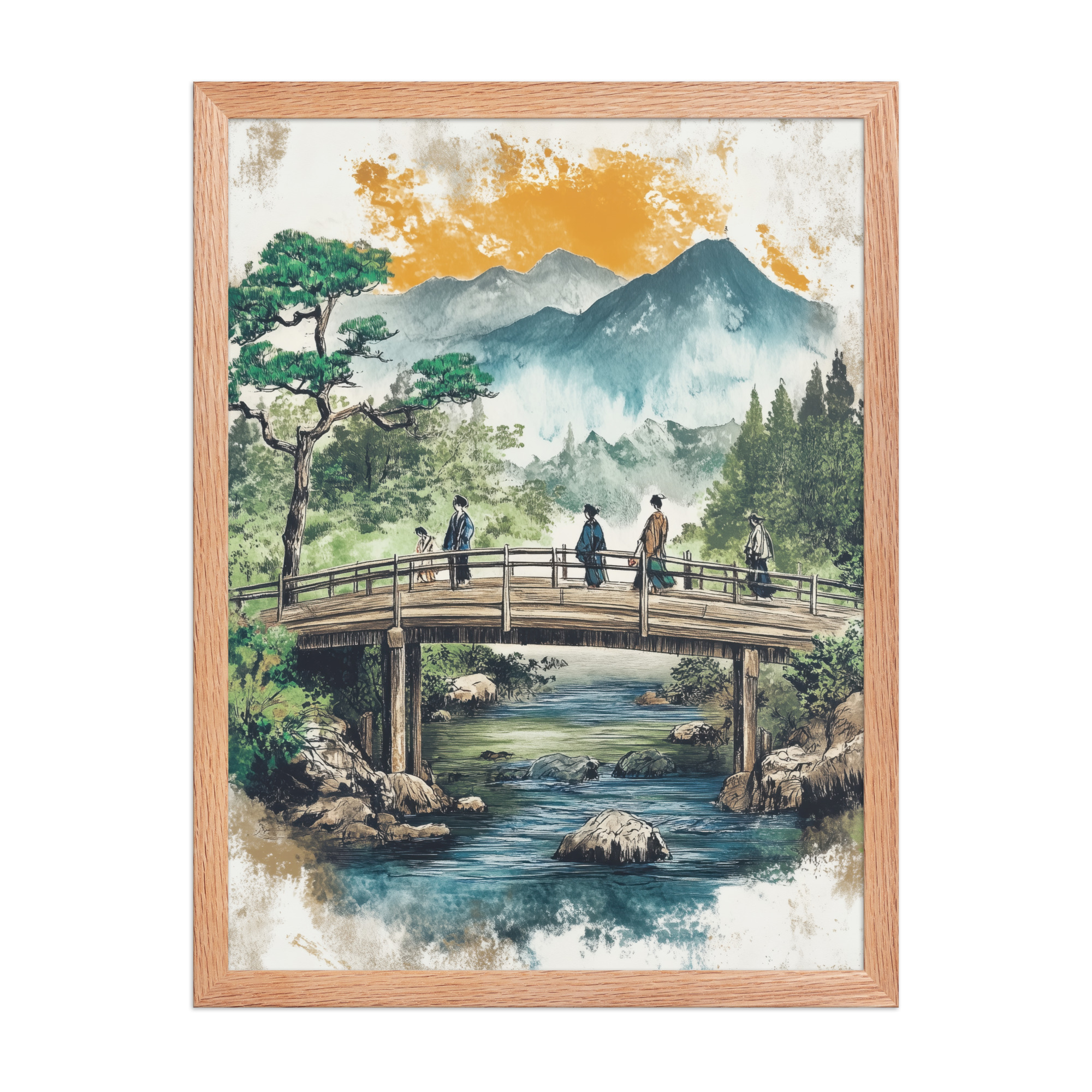 enhanced-matte-paper-framed-poster-in-red-oak-18x24-front-68f9f20379bd8.jpg Bridge to the Highlands – Ukiyo-e Mountain Bridge Wall Art – Framed Poster - Image 12