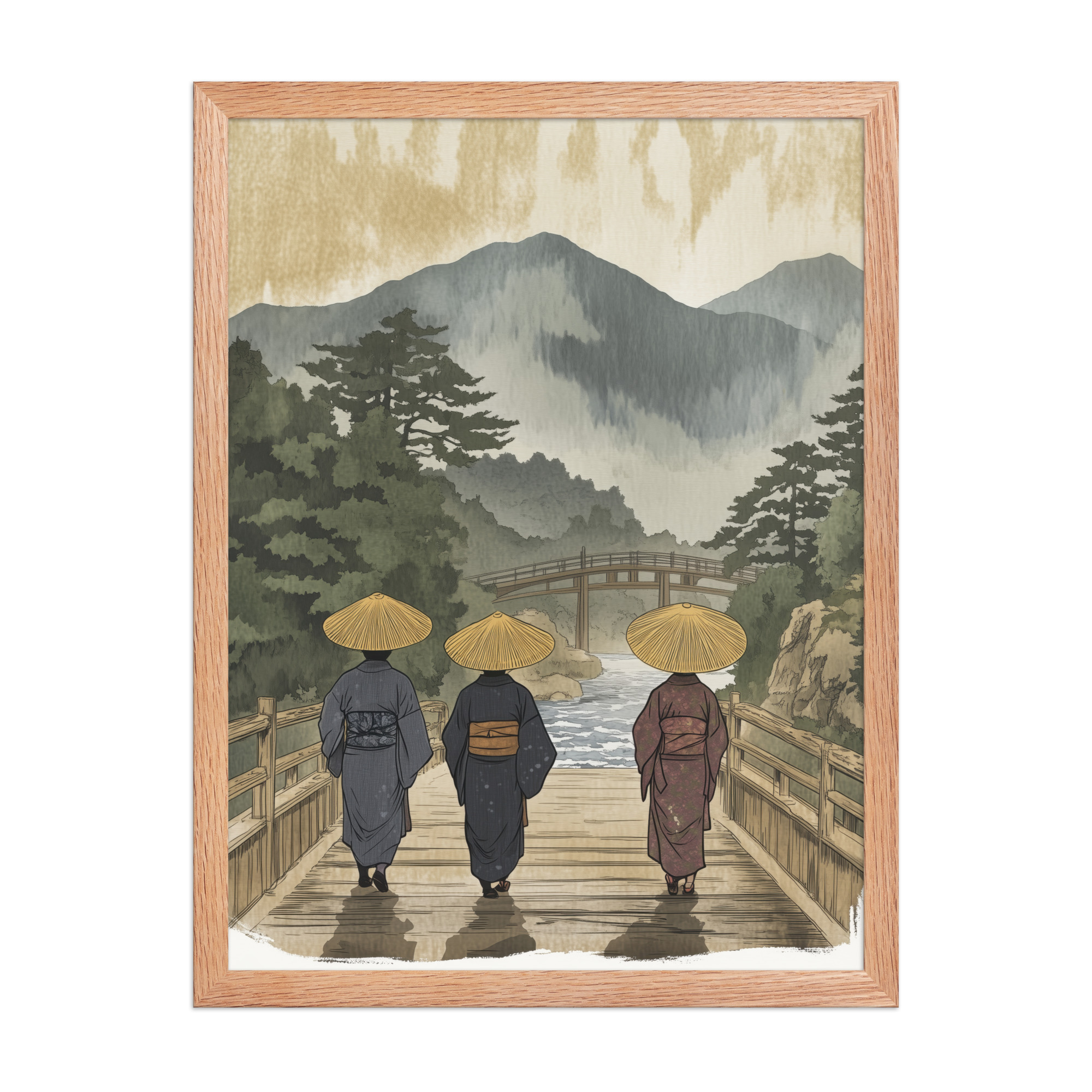 enhanced-matte-paper-framed-poster-in-red-oak-18x24-front-68f9f30d7e9fa.jpg Morning Walk to the Temple – Ukiyo-e Wall Art Print – Framed Poster - Image 14