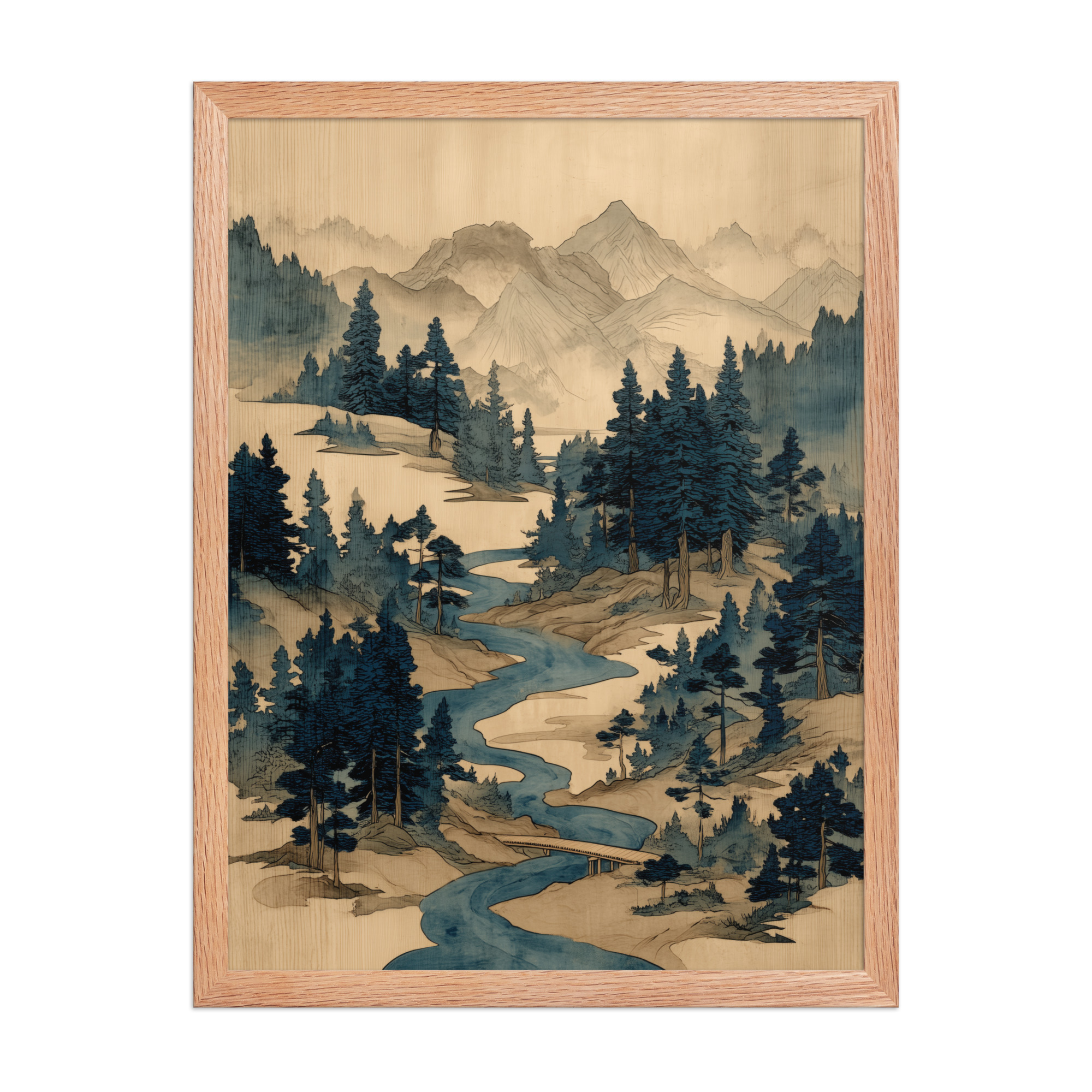 enhanced-matte-paper-framed-poster-in-red-oak-18x24-front-68f9f793e0c66.jpg Winding River Pines – Ukiyo-e Mountain Stream Landscape Wall Art – Framed Poster - Image 14