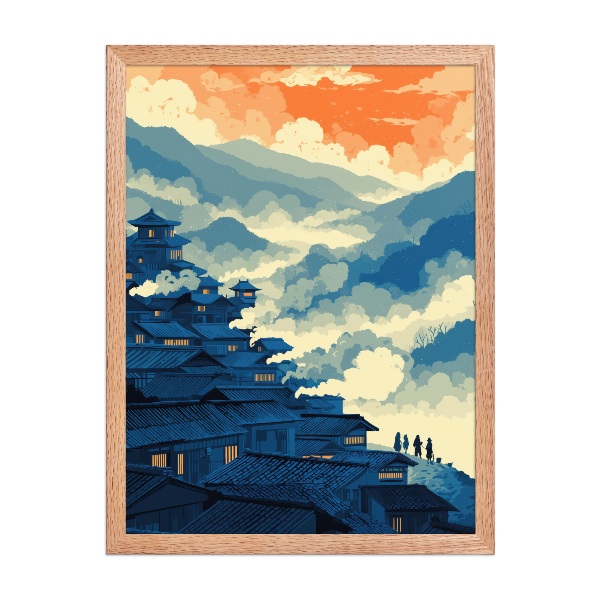enhanced-matte-paper-framed-poster-in-red-oak-18x24-front-68f9f80710f96.jpg Twilight Over Hillside Village – Ukiyo-e Wall Art Print – Framed Poster - Image 12