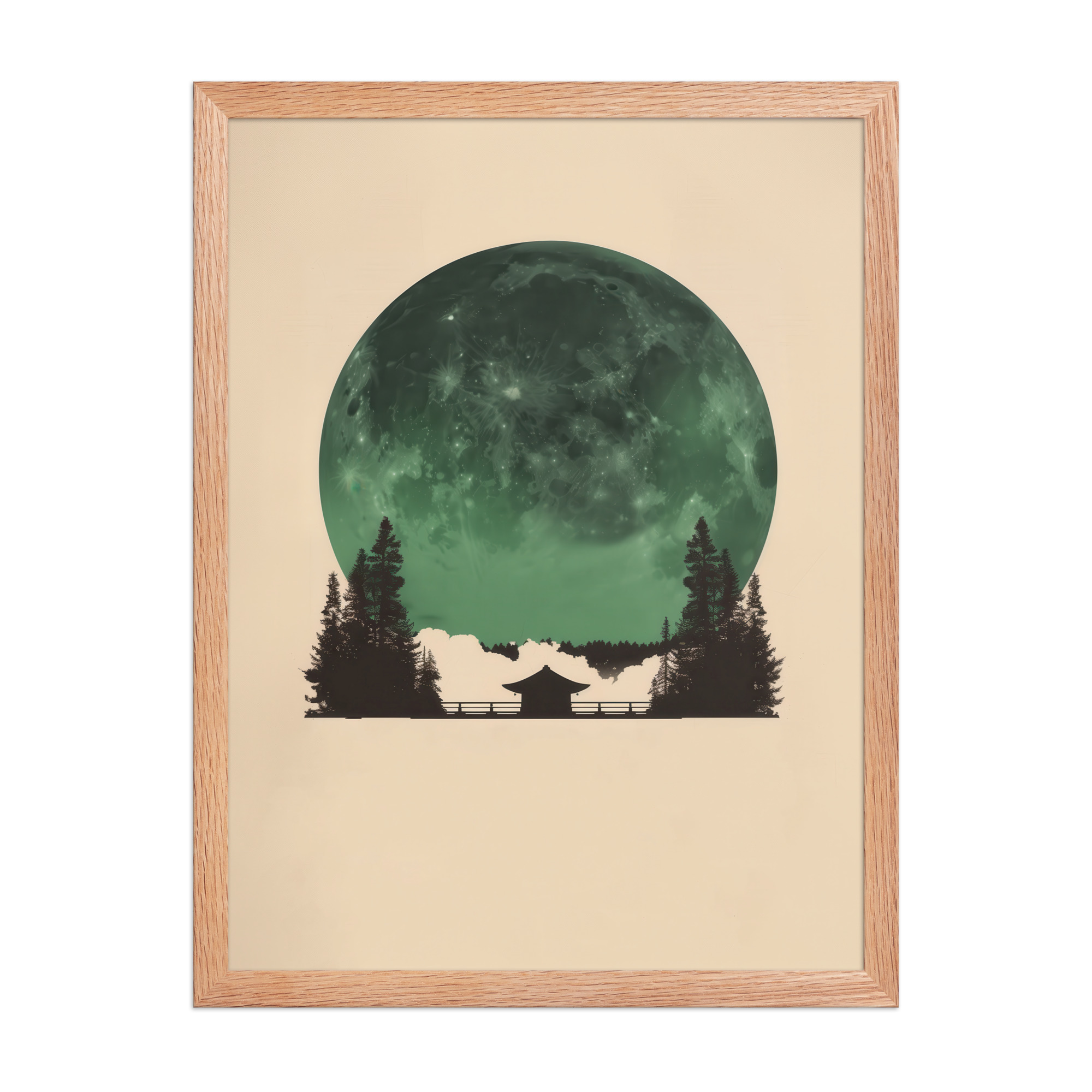 enhanced-matte-paper-framed-poster-in-red-oak-18x24-front-68f9ff10e489b.jpg Emerald Moon Temple — Japandi Silhouette Wall Art — Framed Poster - Image 14