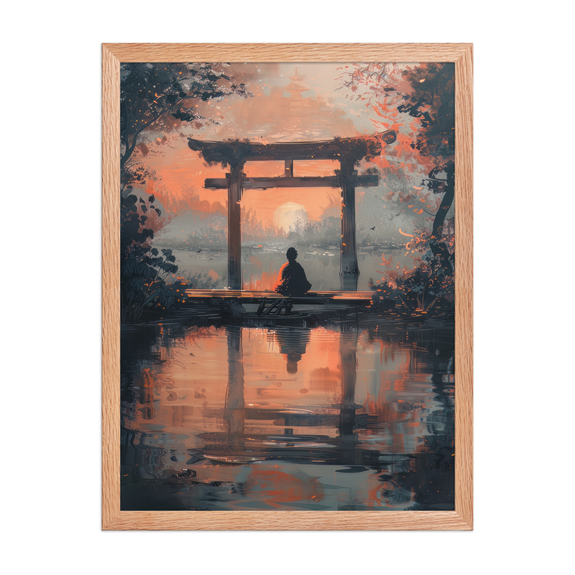 enhanced-matte-paper-framed-poster-in-red-oak-18x24-front-68fa17ba8320a.jpg Torii Reflections at Dusk – Evening Glow and Still Waters Wall Decor – Framed Poster - Image 14