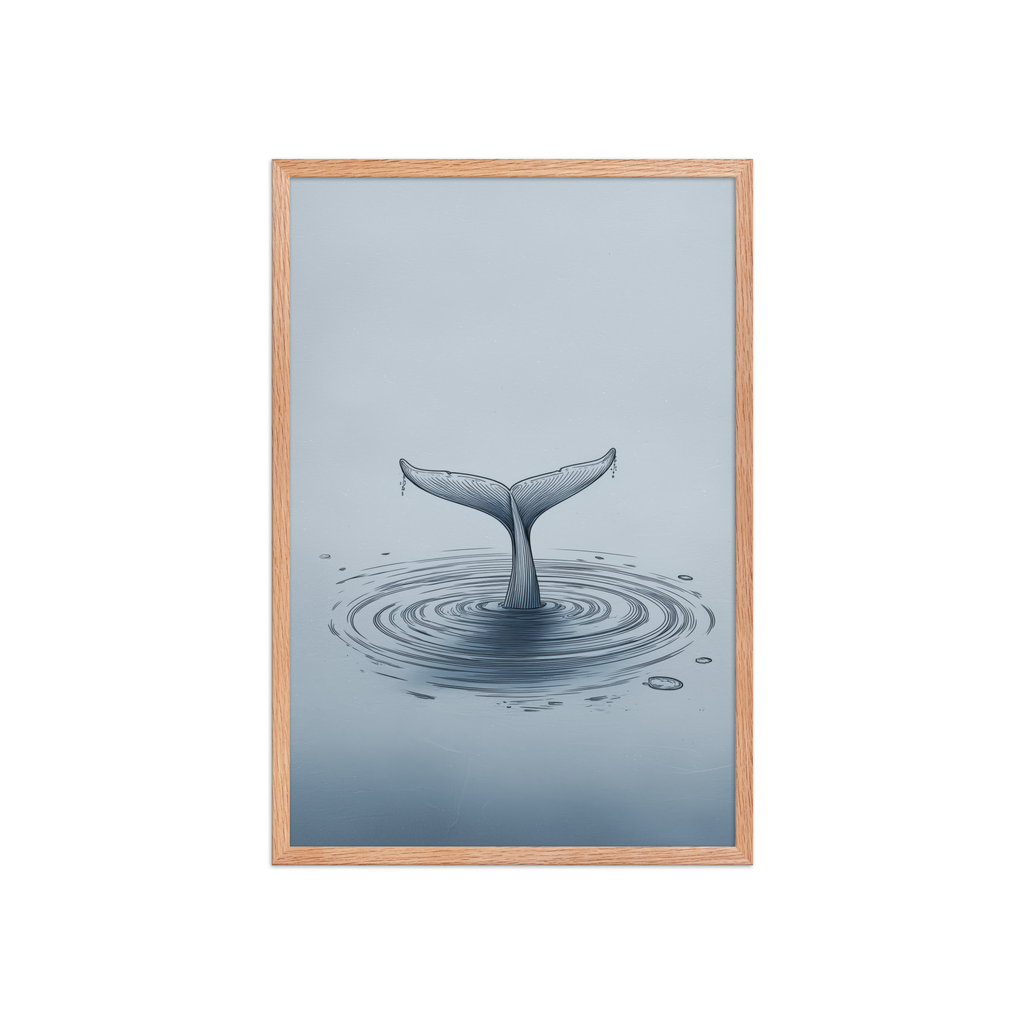 enhanced-matte-paper-framed-poster-in-red-oak-20x30-front-68f8b841e1d48.jpg Ripple Beneath – Whale Tail Surfacing Minimal Ocean Wall Art in Cool Blues — Framed Poster - Image 15
