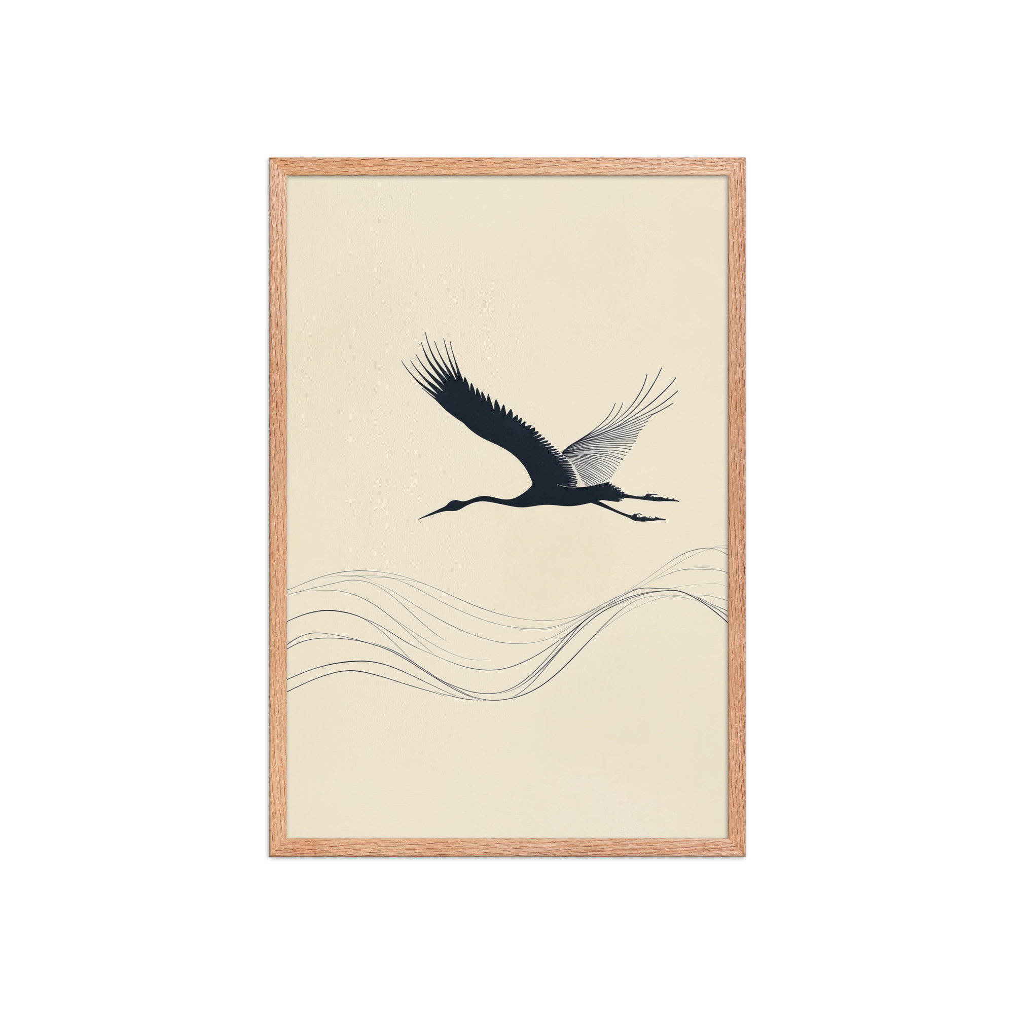enhanced-matte-paper-framed-poster-in-red-oak-20x30-front-68f8ffc050977.jpg Graceful Ascent — Minimal Crane Silhouette with Flowing Lines Wall Decor — Framed Poster - Image 15