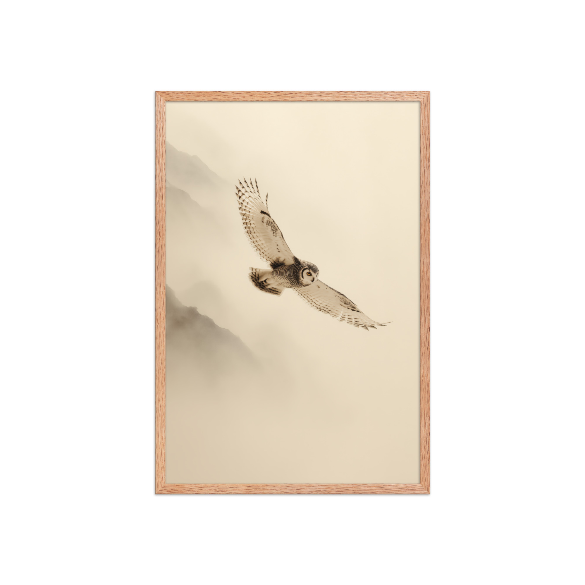 enhanced-matte-paper-framed-poster-in-red-oak-20x30-front-68f904c80df88.jpg Flight Through Mist — Owl in Motion Wildlife Wall Art — Framed Poster - Image 13