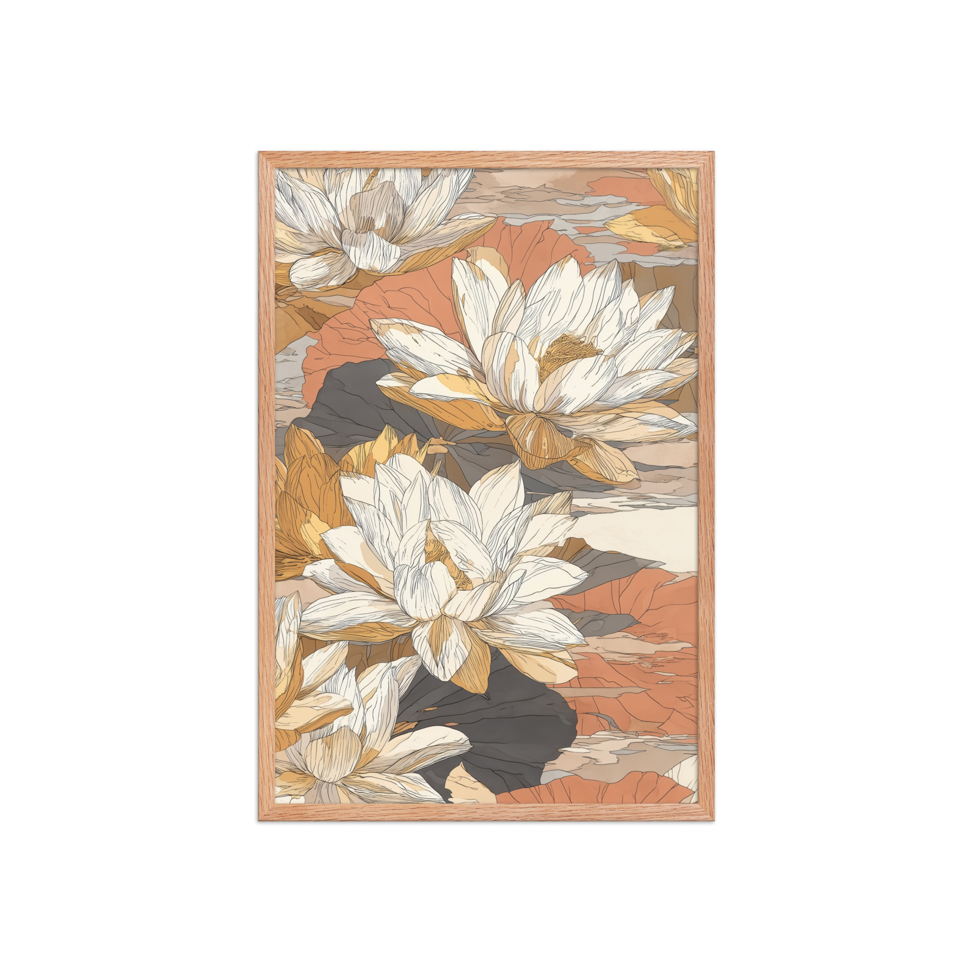 enhanced-matte-paper-framed-poster-in-red-oak-20x30-front-68f922f461d6a.jpg Lotus Blossom Pattern — Warm Terracotta Floral Wall Art — Framed Poster - Image 13