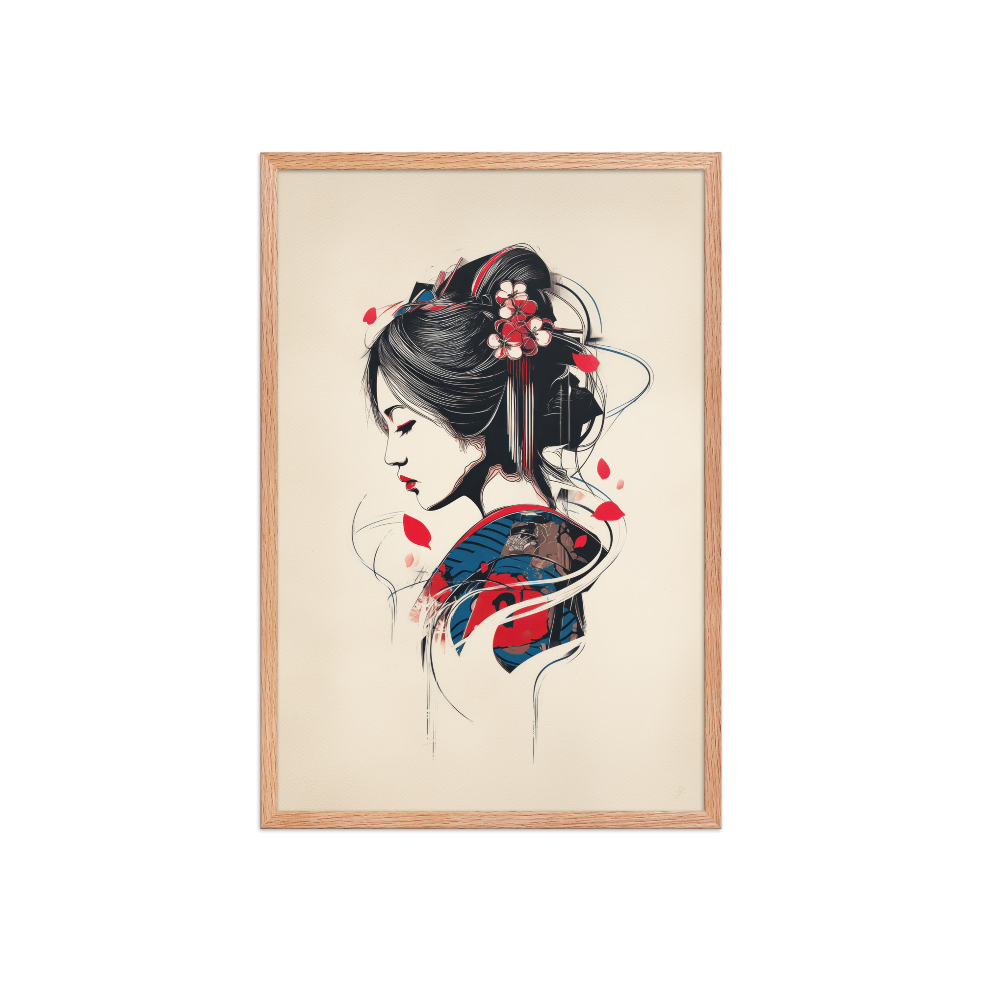 enhanced-matte-paper-framed-poster-in-red-oak-20x30-front-68f9cc11445df.jpg Petals of Silence — Ukiyo-e Inspired Geisha Illustration Wall Art — Framed Poster - Image 15