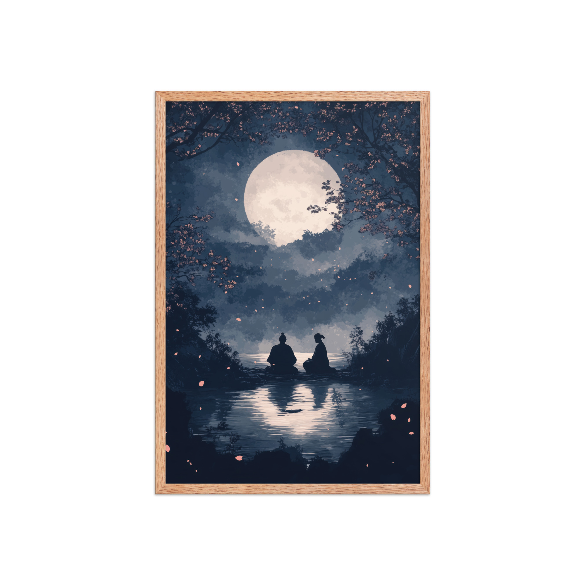 enhanced-matte-paper-framed-poster-in-red-oak-20x30-front-68f9ce45de53a.jpg Midnight Reflections — Moonlit Lake Sakura Wall Art — Framed Poster - Image 13