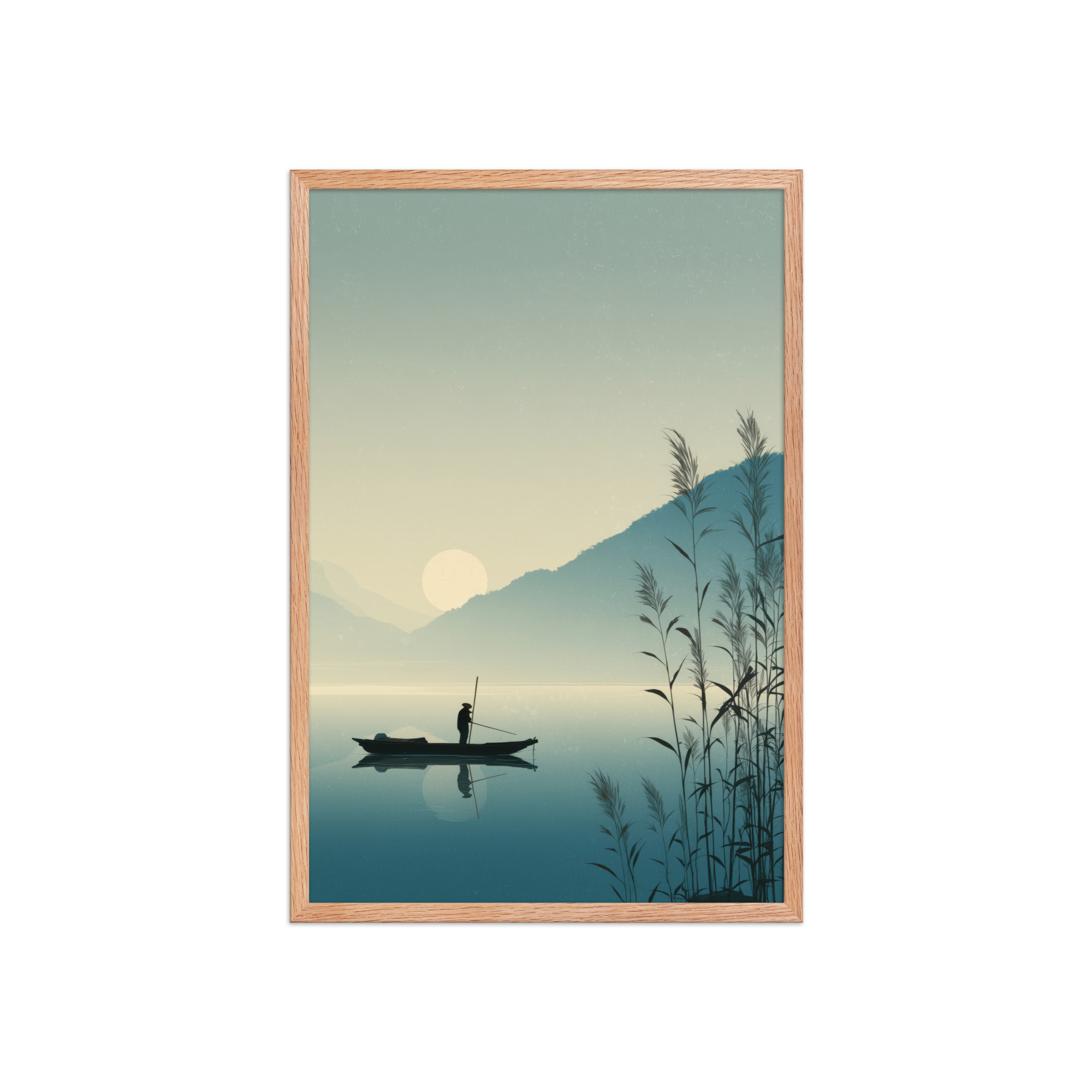 enhanced-matte-paper-framed-poster-in-red-oak-20x30-front-68f9d0057650c.jpg Twilight Fisherman — Zen Lake Landscape Wall Art — Framed Poster - Image 9