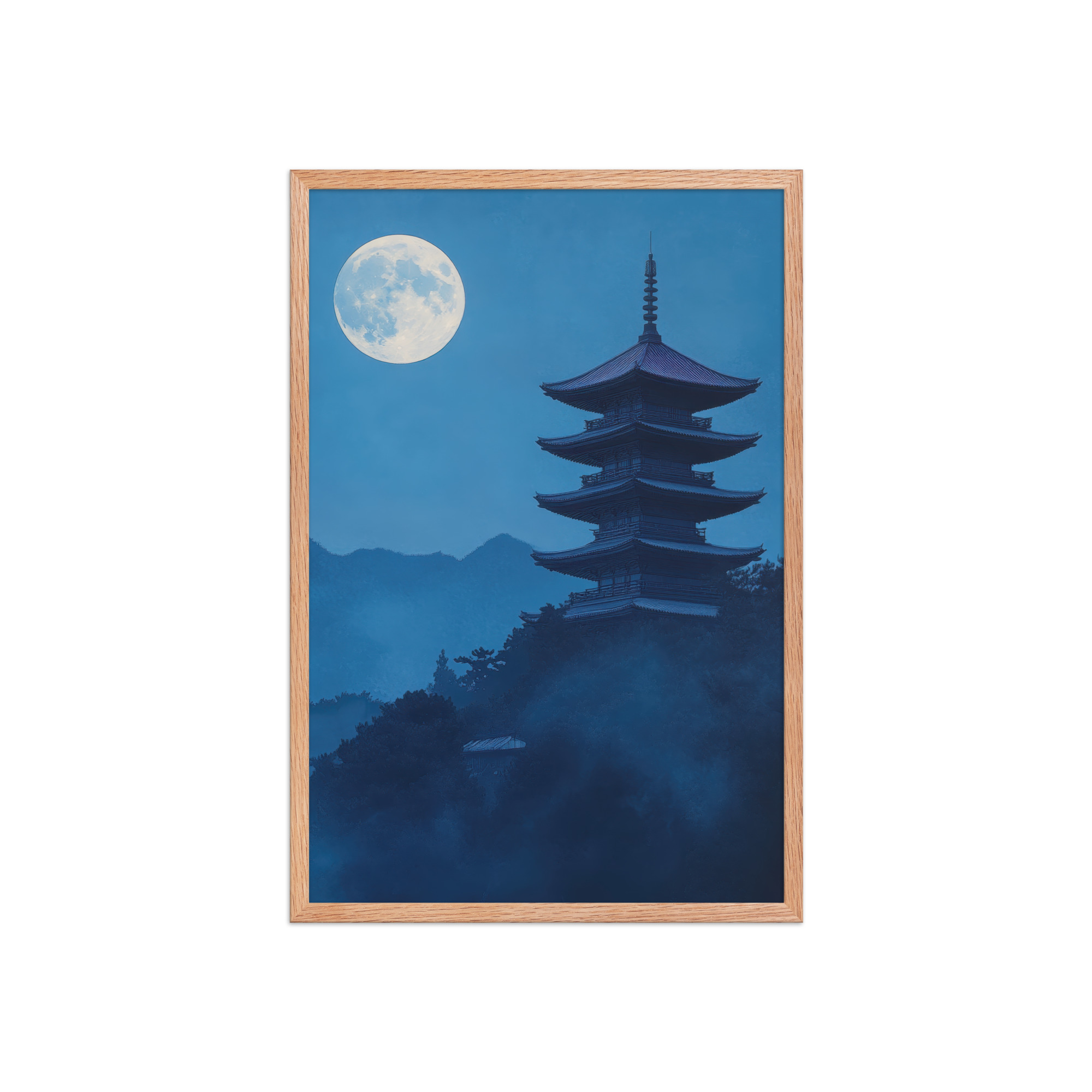 enhanced-matte-paper-framed-poster-in-red-oak-20x30-front-68f9d4a4cc5b9.jpg Twilight Pagoda Stillness — Moonlit Temple Wall Decor — Framed Poster - Image 13