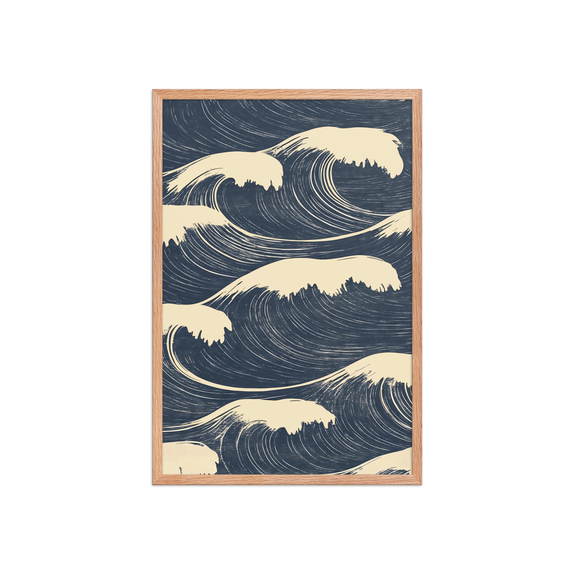 enhanced-matte-paper-framed-poster-in-red-oak-20x30-front-68f9f16a70a12.jpg Edo Waves – Bold Indigo Ukiyo-e Ocean Pattern Wall Art – Framed Poster - Image 13