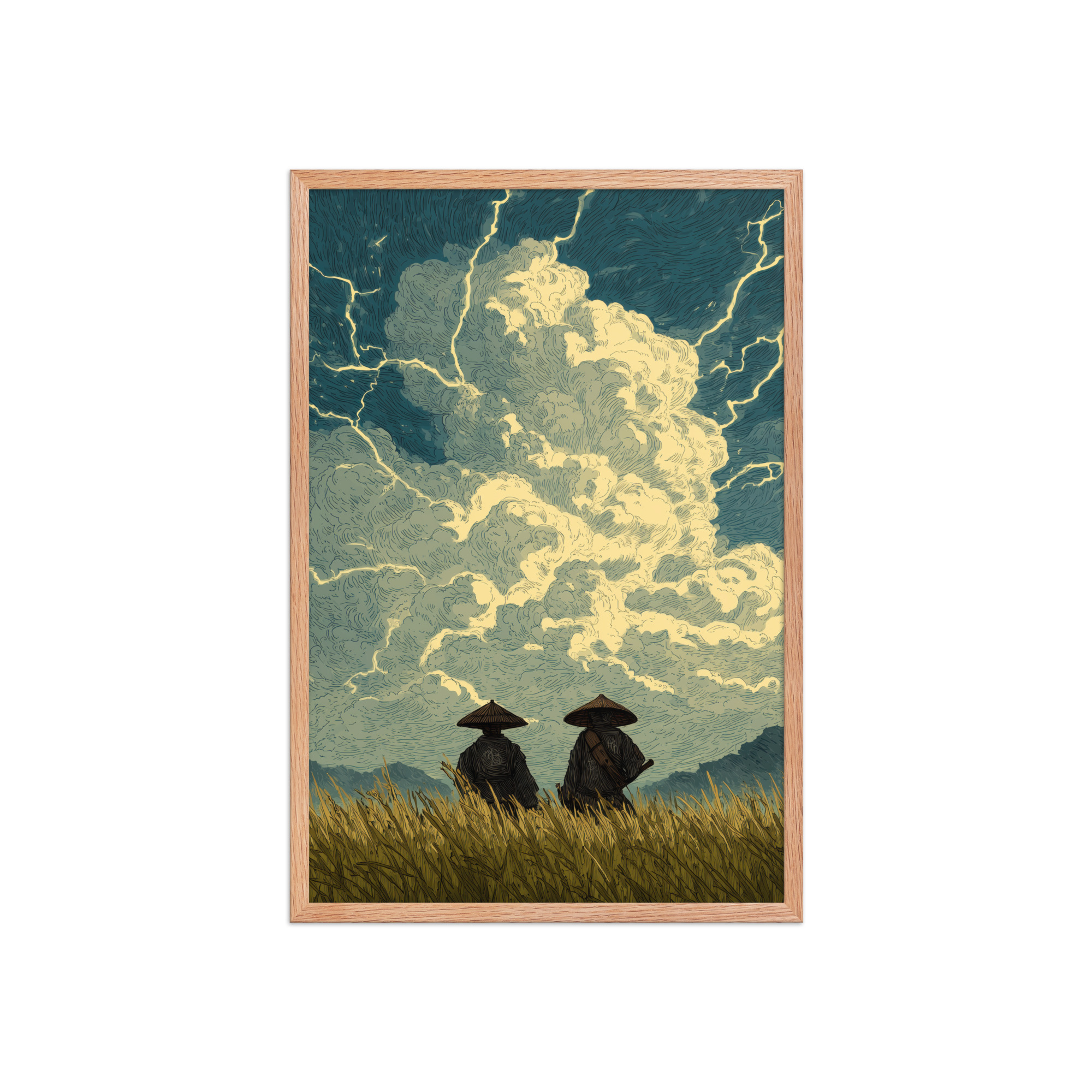 enhanced-matte-paper-framed-poster-in-red-oak-20x30-front-68f9f1a39d201.jpg Before the Storm – Ukiyo-e Samurai Watchers Landscape Wall Art – Framed Poster - Image 13