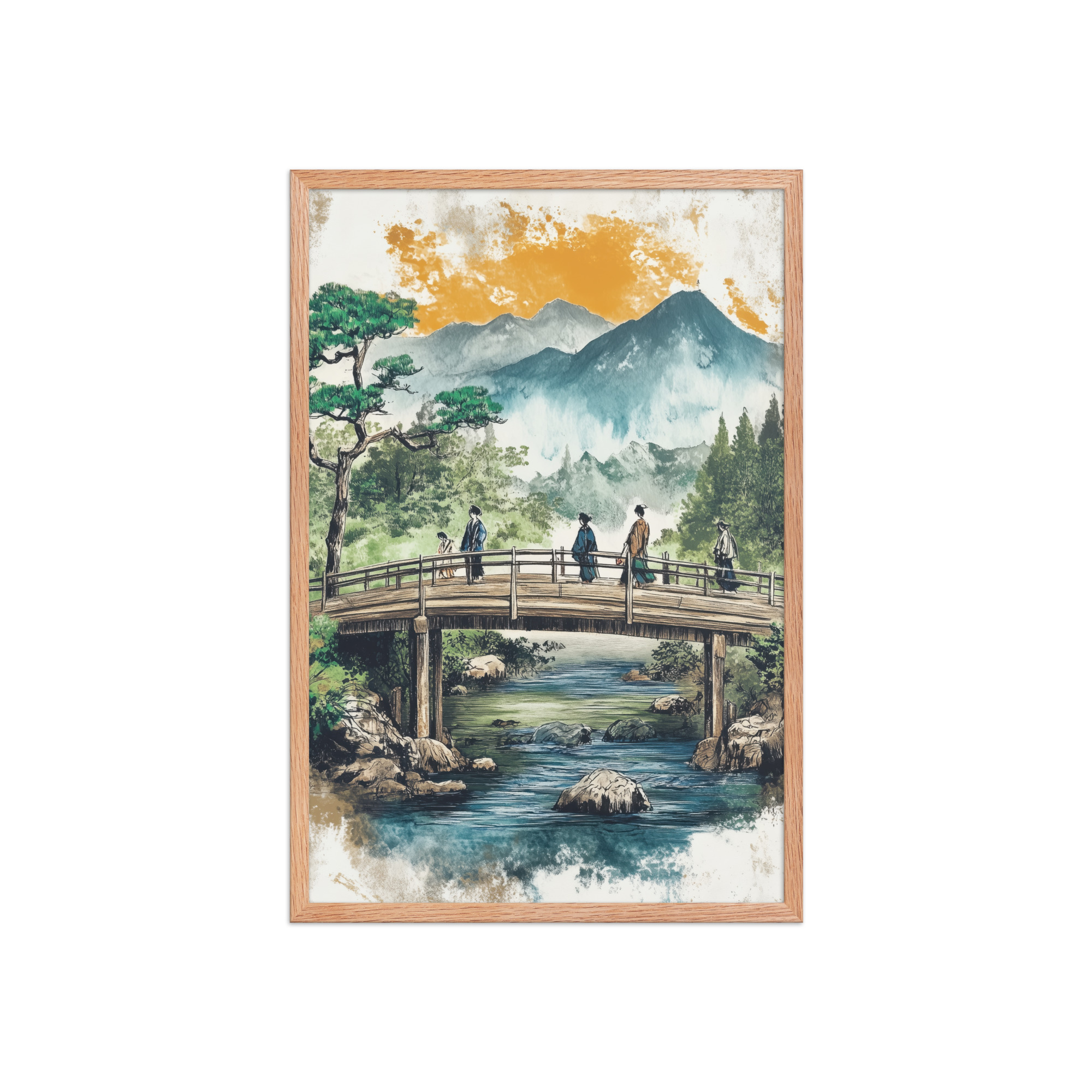 enhanced-matte-paper-framed-poster-in-red-oak-20x30-front-68f9f20379c8d.jpg Bridge to the Highlands – Ukiyo-e Mountain Bridge Wall Art – Framed Poster - Image 13