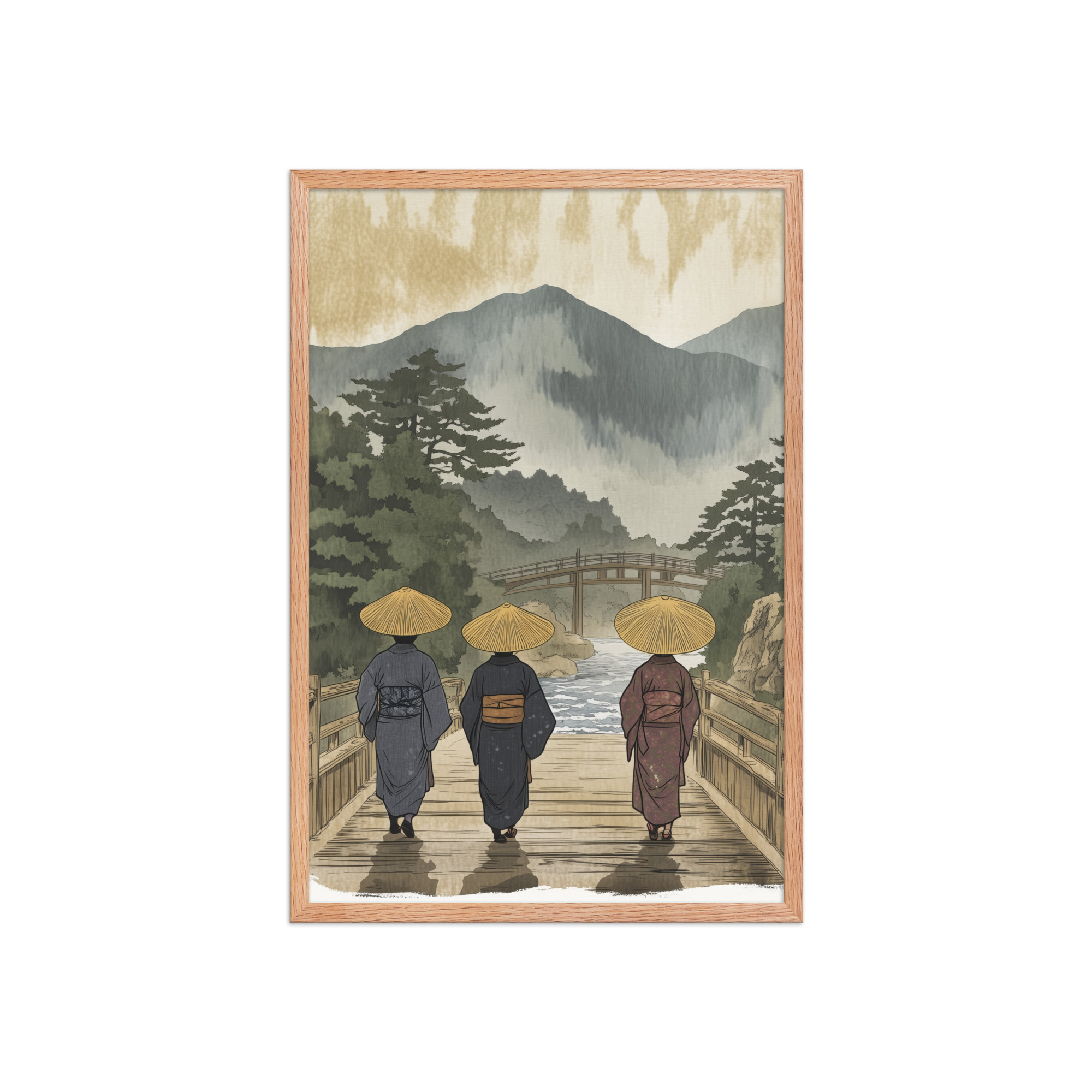 enhanced-matte-paper-framed-poster-in-red-oak-20x30-front-68f9f30d7eae2.jpg Morning Walk to the Temple – Ukiyo-e Wall Art Print – Framed Poster - Image 15