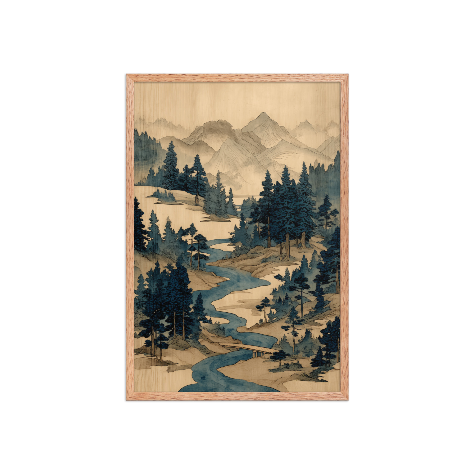 enhanced-matte-paper-framed-poster-in-red-oak-20x30-front-68f9f793e0cf9.jpg Winding River Pines – Ukiyo-e Mountain Stream Landscape Wall Art – Framed Poster - Image 15