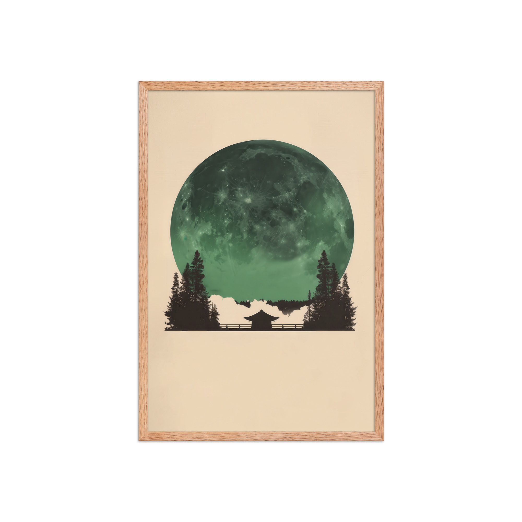 enhanced-matte-paper-framed-poster-in-red-oak-20x30-front-68f9ff10e498d.jpg Emerald Moon Temple — Japandi Silhouette Wall Art — Framed Poster - Image 15
