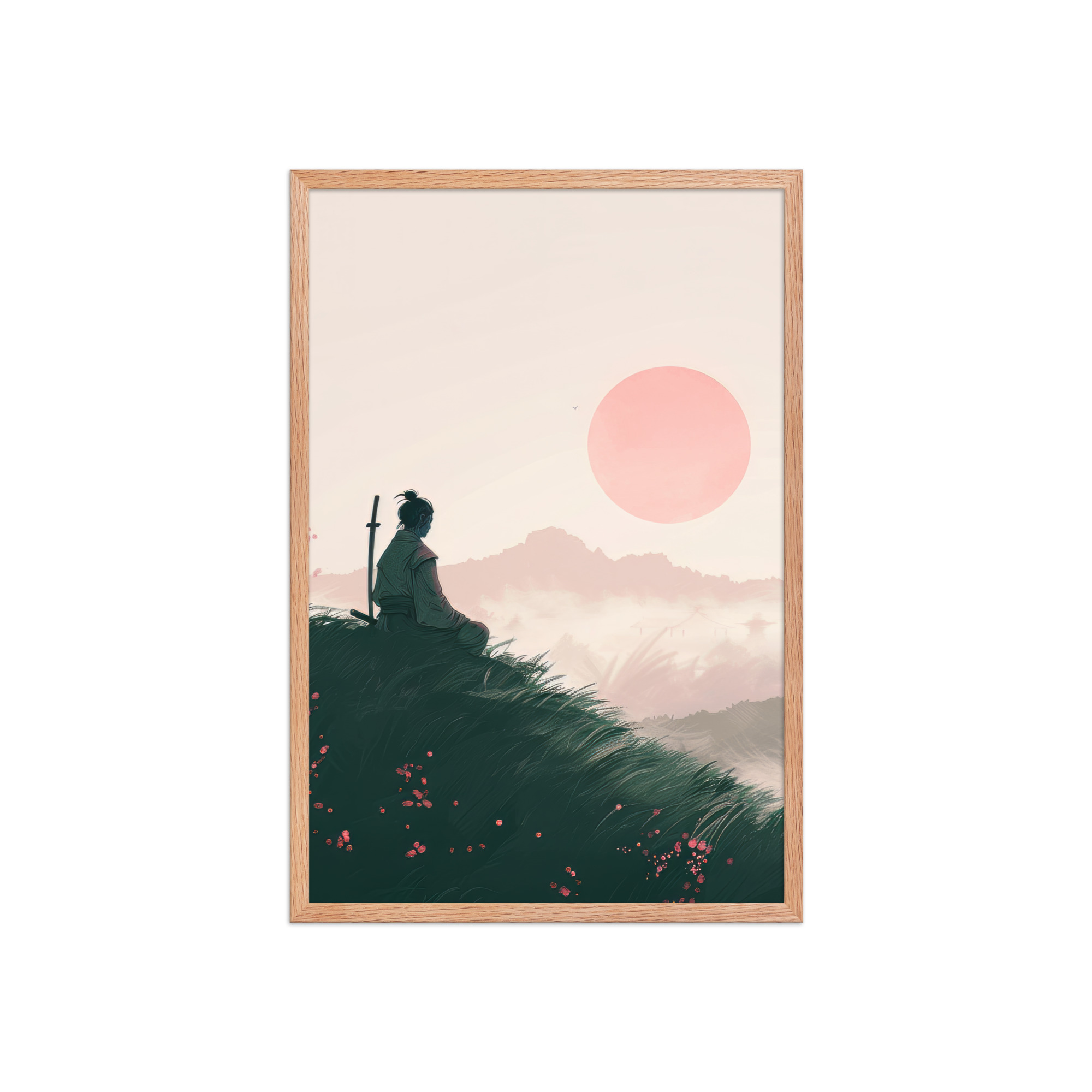 enhanced-matte-paper-framed-poster-in-red-oak-20x30-front-68fa1673976fc.jpg Samurai at Dawn – Pink Sun Over Hills Quiet Strength at Daybreak Wall Decor – Framed Poster - Image 13