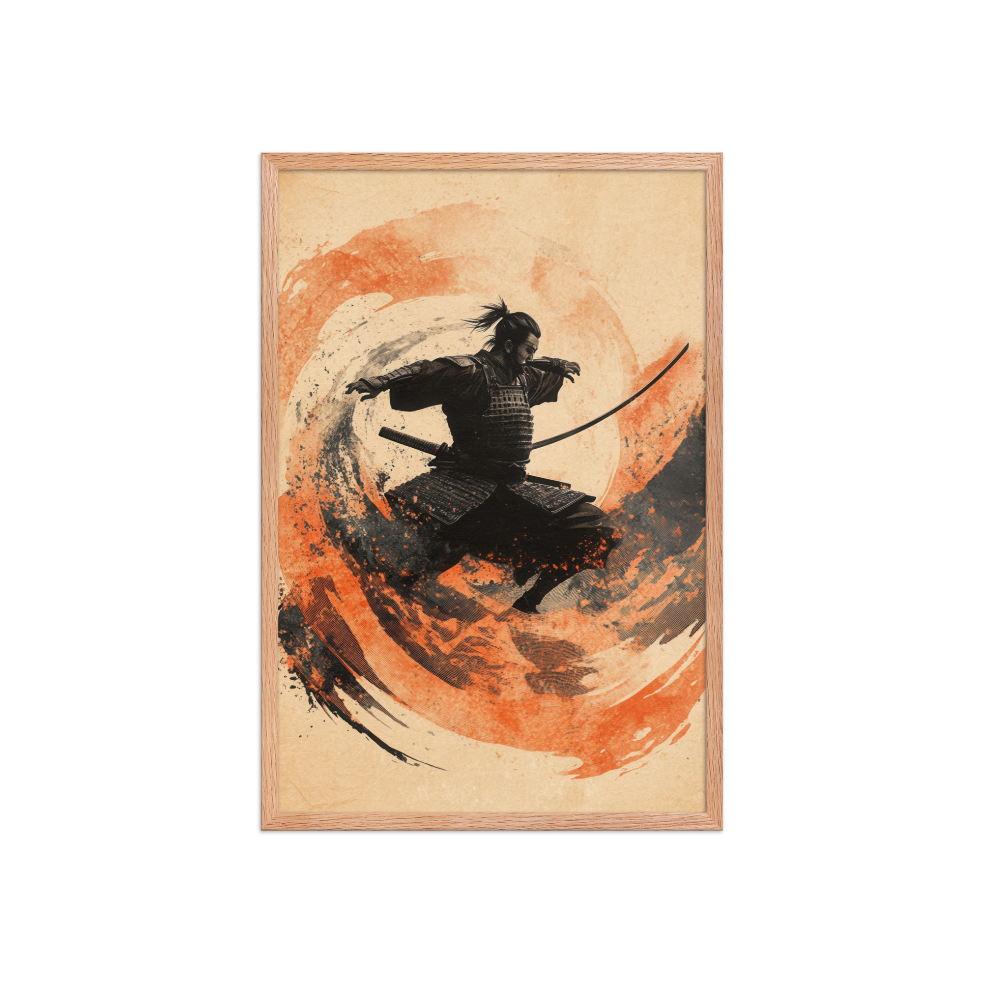 enhanced-matte-paper-framed-poster-in-red-oak-20x30-front-68fa2225eb83e.jpg Samurai Swirl – Brush-Stroke Motion and Warrior Focus Wall Decor – Framed Poster - Image 7