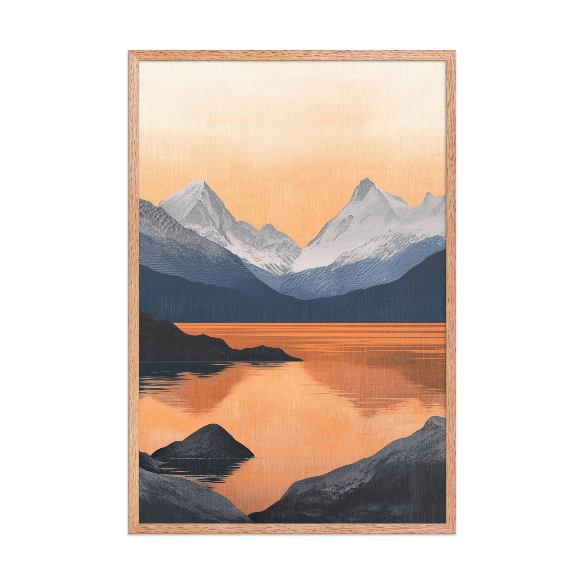 enhanced-matte-paper-framed-poster-in-red-oak-24x36-front-68f87bd8266ba.jpg Nordic Sunset Reflections — Serene Mountain Lake Panorama Landscape Wall Art — Framed Poster - Image 14