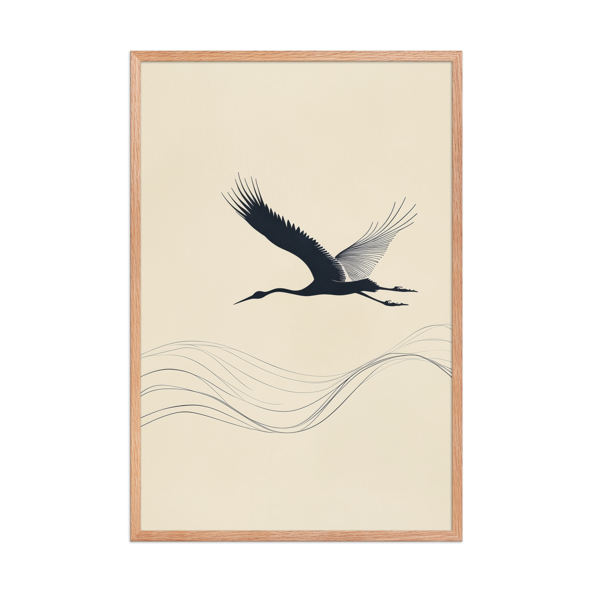enhanced-matte-paper-framed-poster-in-red-oak-24x36-front-68f8ffc0509c2.jpg Graceful Ascent — Minimal Crane Silhouette with Flowing Lines Wall Decor — Framed Poster - Image 16