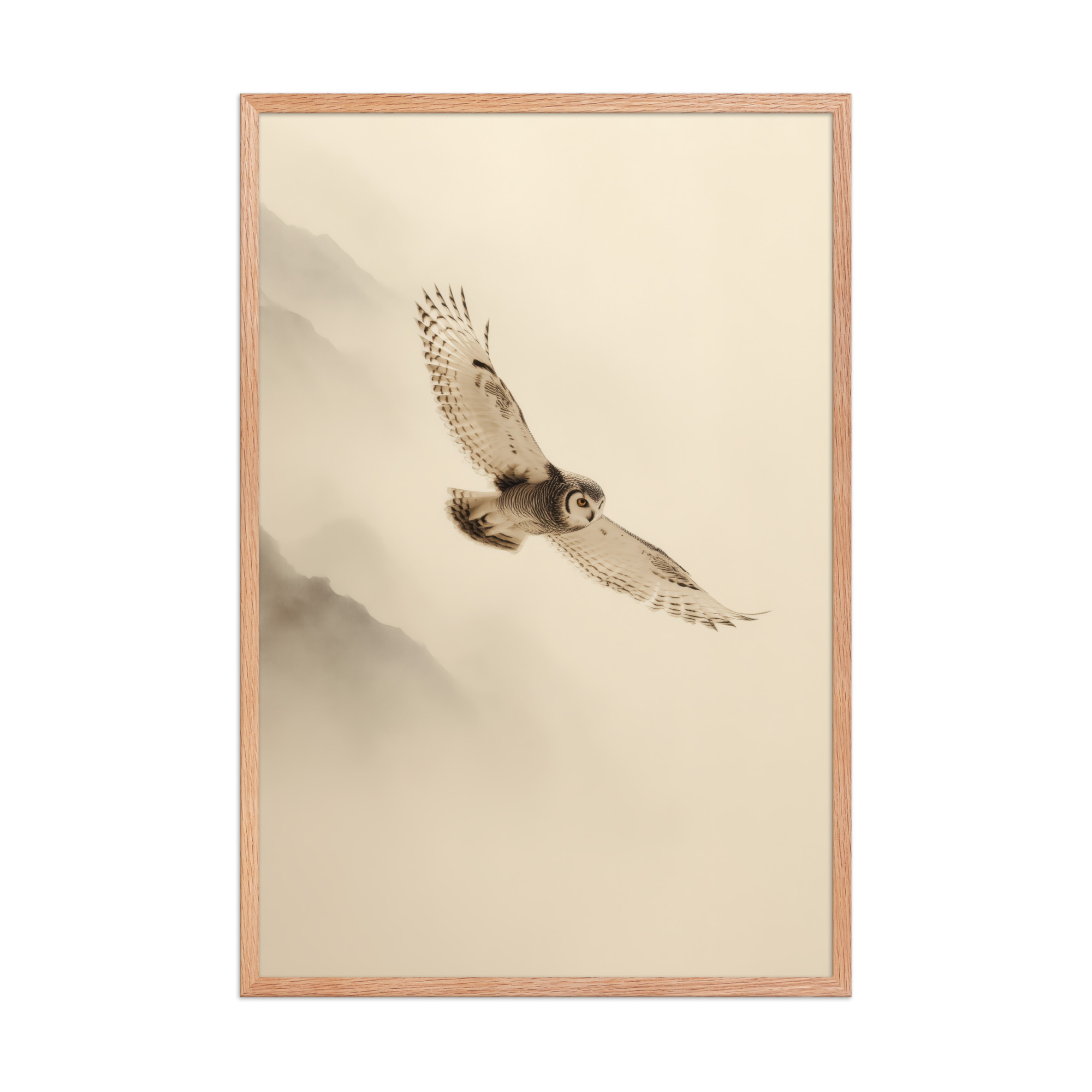 enhanced-matte-paper-framed-poster-in-red-oak-24x36-front-68f904c80e009.jpg Flight Through Mist — Owl in Motion Wildlife Wall Art — Framed Poster - Image 14