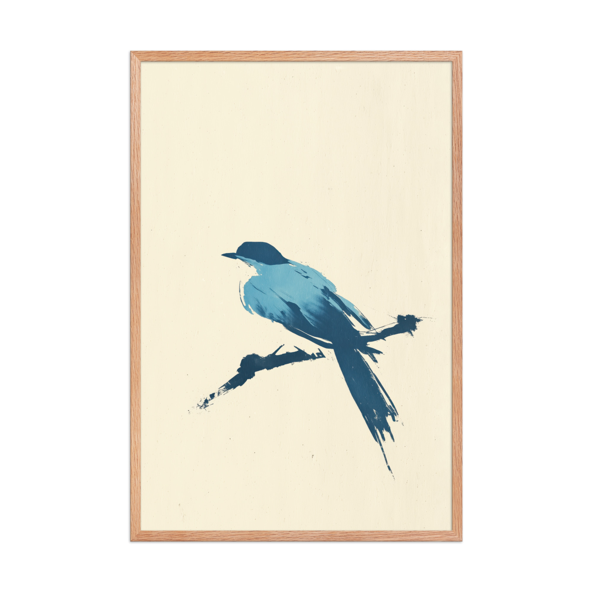 enhanced-matte-paper-framed-poster-in-red-oak-24x36-front-68f906d5921be.jpg Bluebird Perch — Minimal Brush Bird on Branch Wall Decor — Framed Poster - Image 16