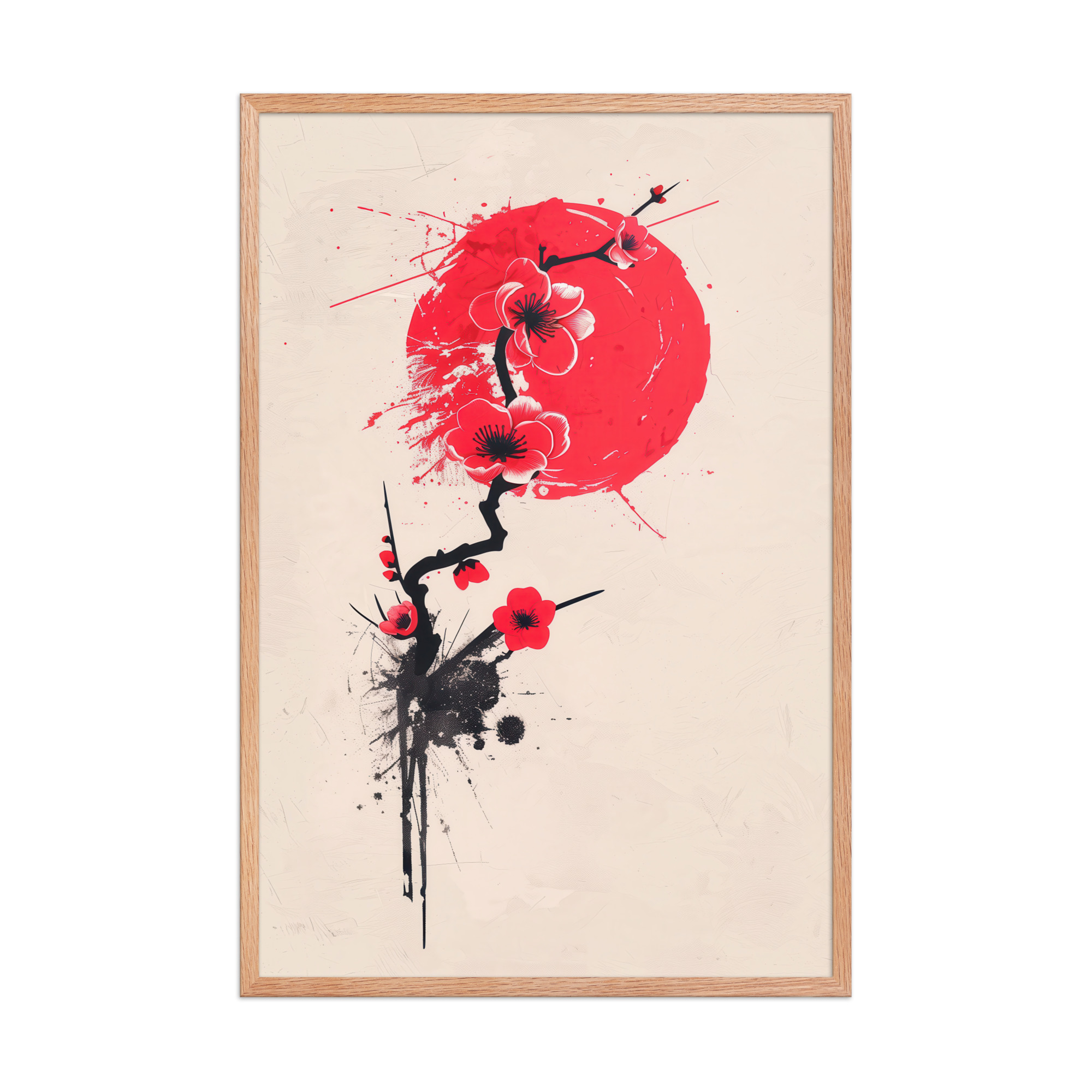 enhanced-matte-paper-framed-poster-in-red-oak-24x36-front-68f91b7047ecd.jpg Crimson Blossoms — Calligraphy Cherry Branch Japandi Wall Art — Framed Poster - Image 16