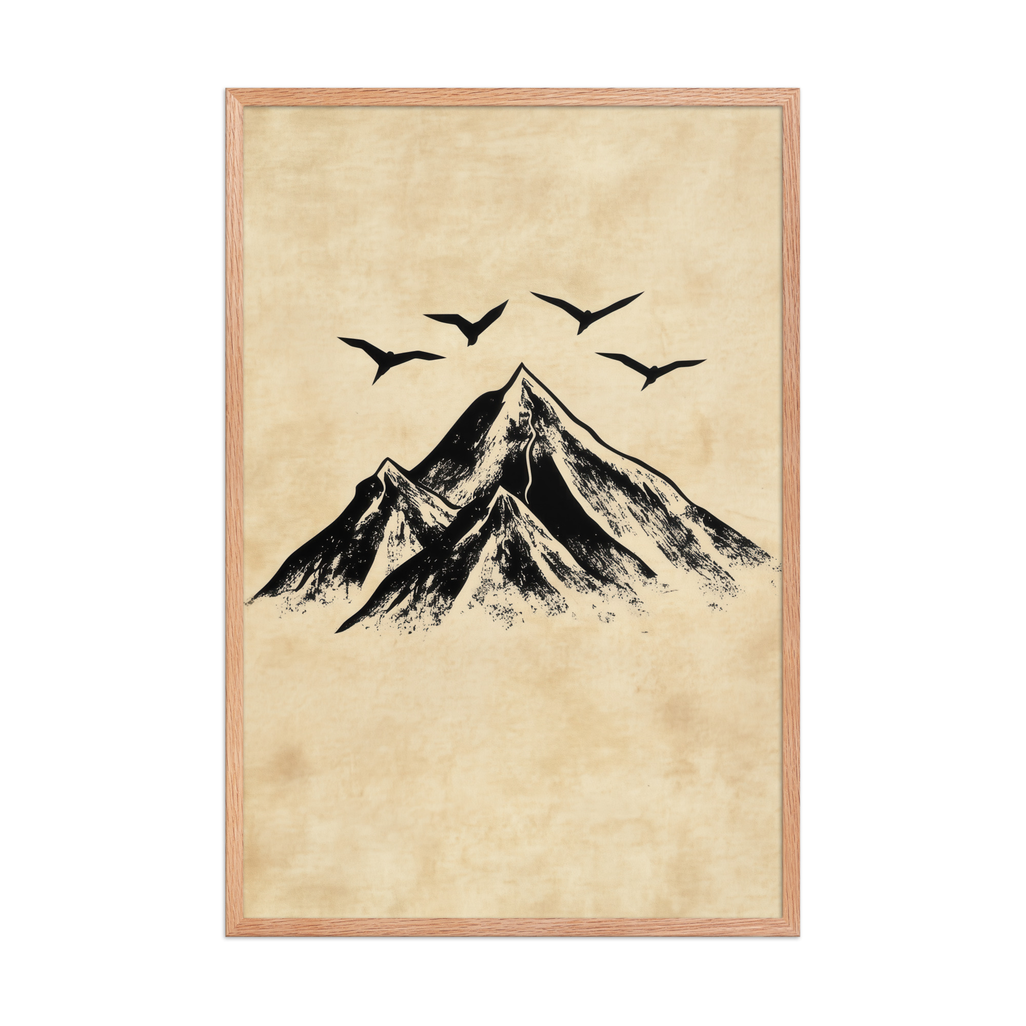 enhanced-matte-paper-framed-poster-in-red-oak-24x36-front-68f91cab2c9d4.jpg Four Peaks in Ink — Mountain Landscape Wall Art — Framed Poster - Image 12