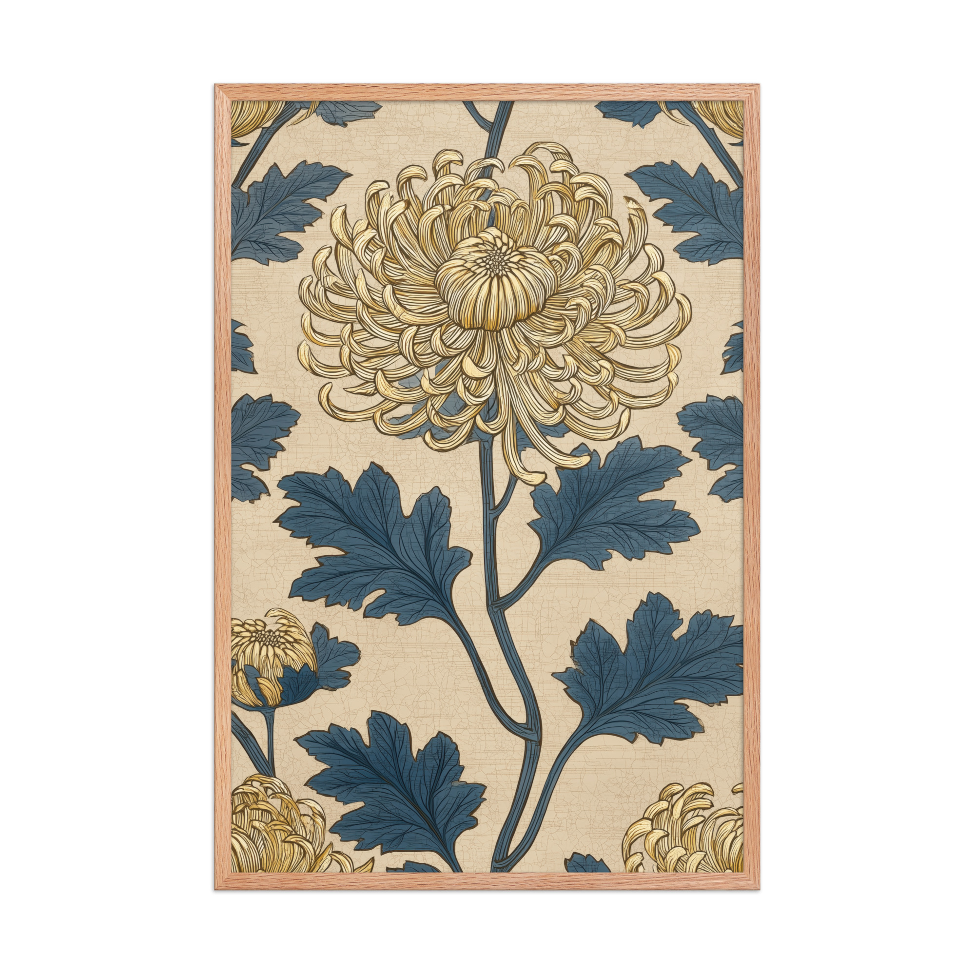 enhanced-matte-paper-framed-poster-in-red-oak-24x36-front-68f91ec473a09.jpg Golden Chrysanthemum — Blue & Gold Botanical Wall Decor — Framed Poster - Image 16