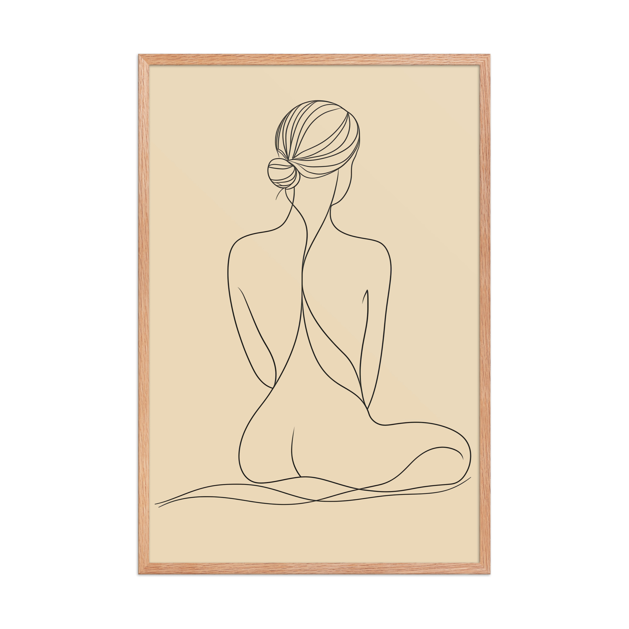enhanced-matte-paper-framed-poster-in-red-oak-24x36-front-68f9c8d4da9ff.jpg Seated Elegance On Knees — Minimalist Figure Line Wall Art — Framed Poster - Image 10