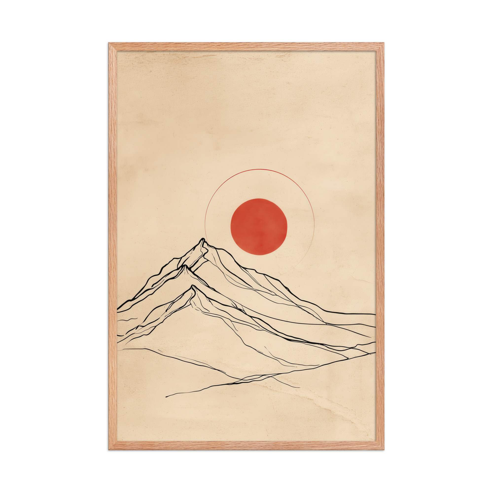enhanced-matte-paper-framed-poster-in-red-oak-24x36-front-68f9c98ca6679.jpg Eternal Sun — Minimal Mountain and Red Sun Wall Art — Framed Poster - Image 12