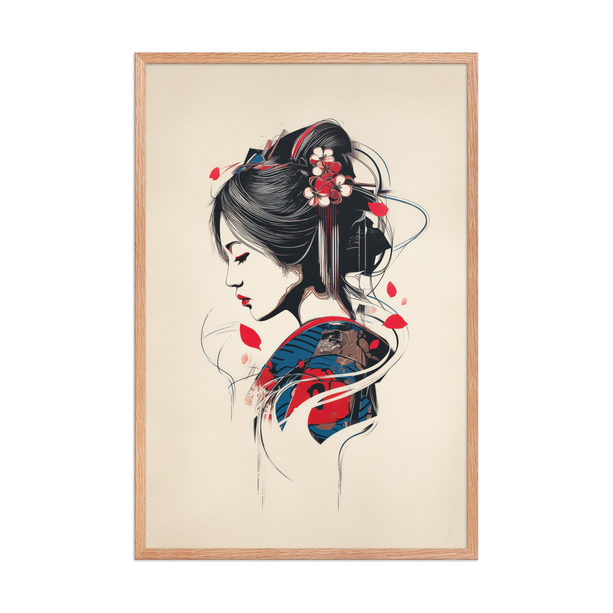 enhanced-matte-paper-framed-poster-in-red-oak-24x36-front-68f9cc1144628.jpg Petals of Silence — Ukiyo-e Inspired Geisha Illustration Wall Art — Framed Poster - Image 16