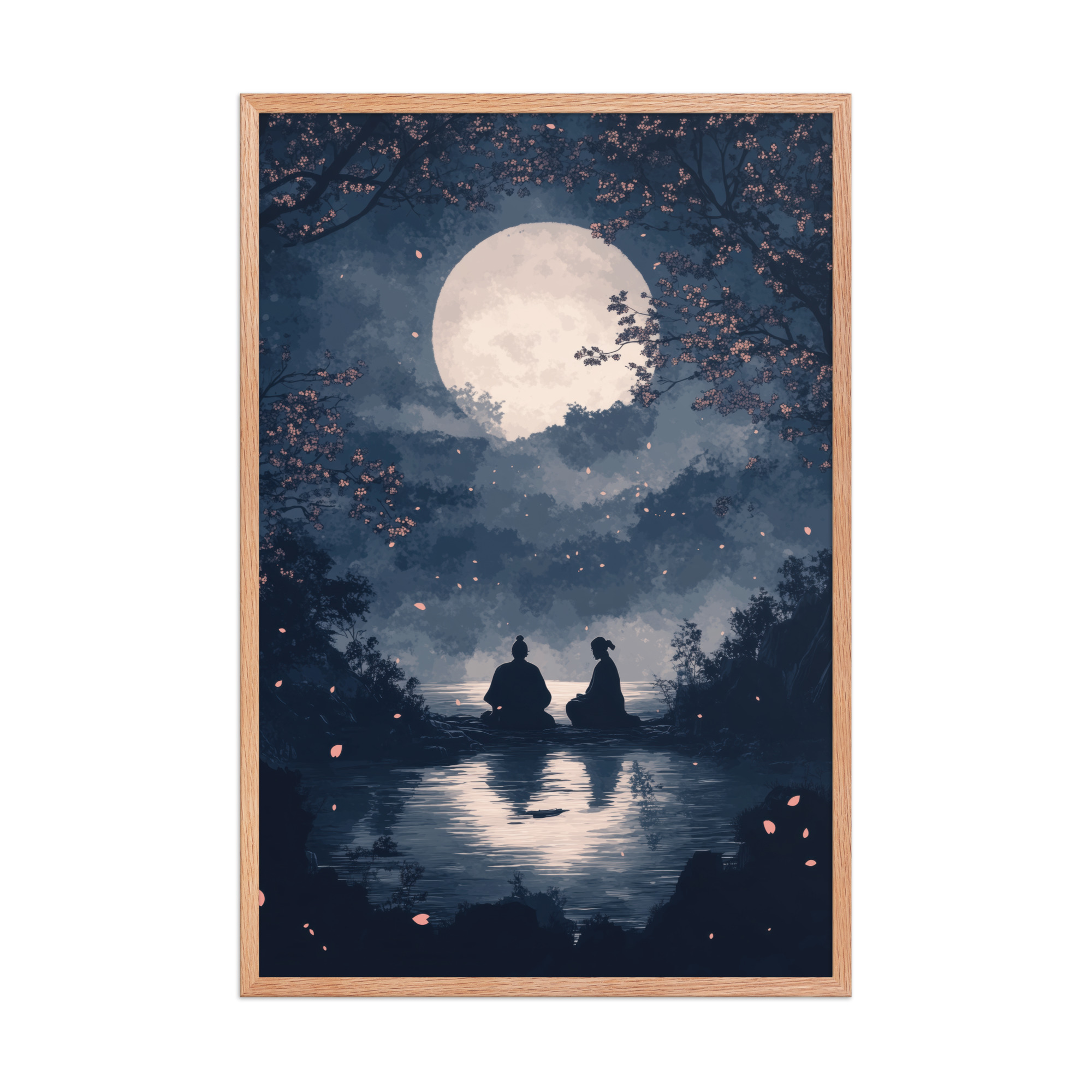 enhanced-matte-paper-framed-poster-in-red-oak-24x36-front-68f9ce45de580.jpg Midnight Reflections — Moonlit Lake Sakura Wall Art — Framed Poster - Image 14