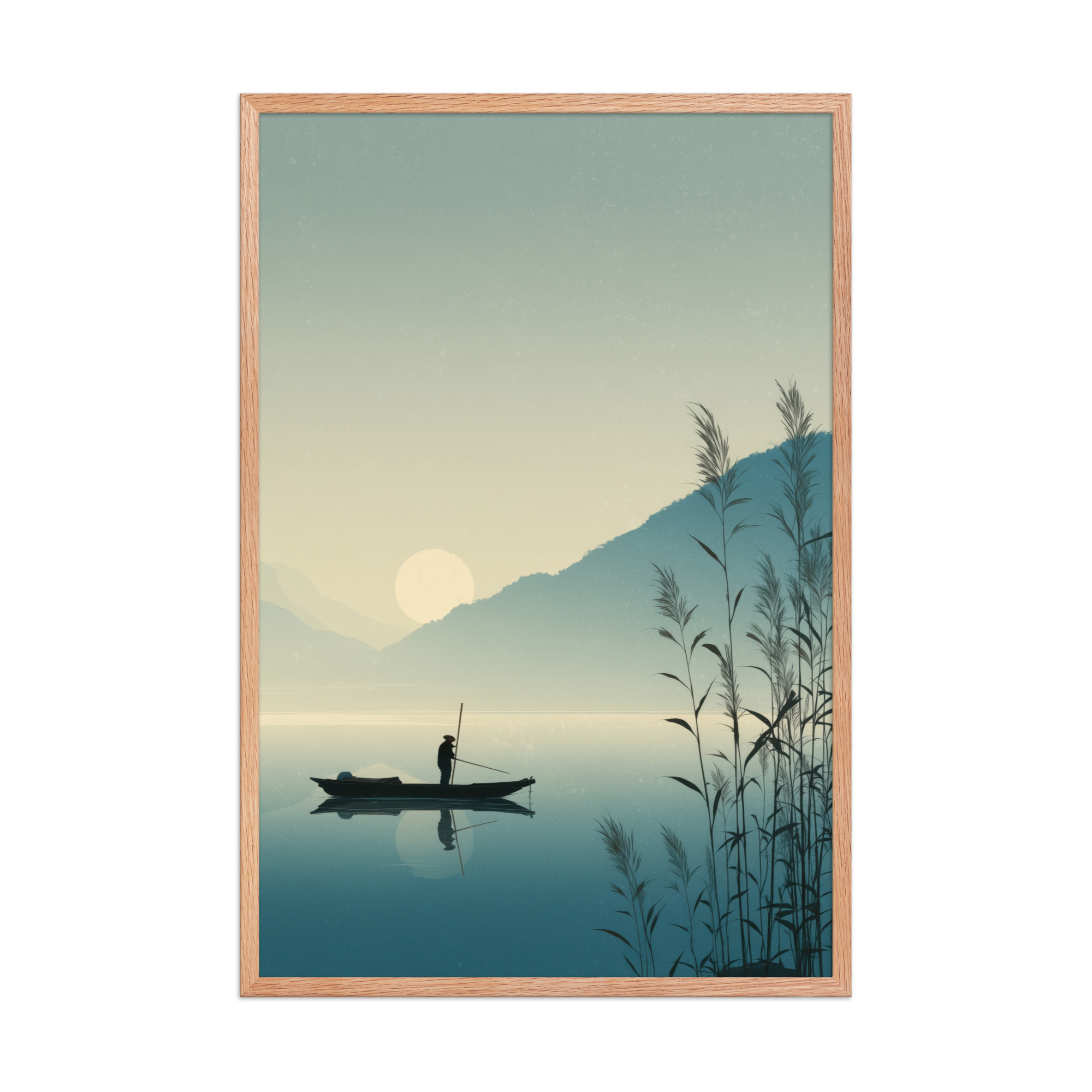 enhanced-matte-paper-framed-poster-in-red-oak-24x36-front-68f9d00576552.jpg Twilight Fisherman — Zen Lake Landscape Wall Art — Framed Poster - Image 10