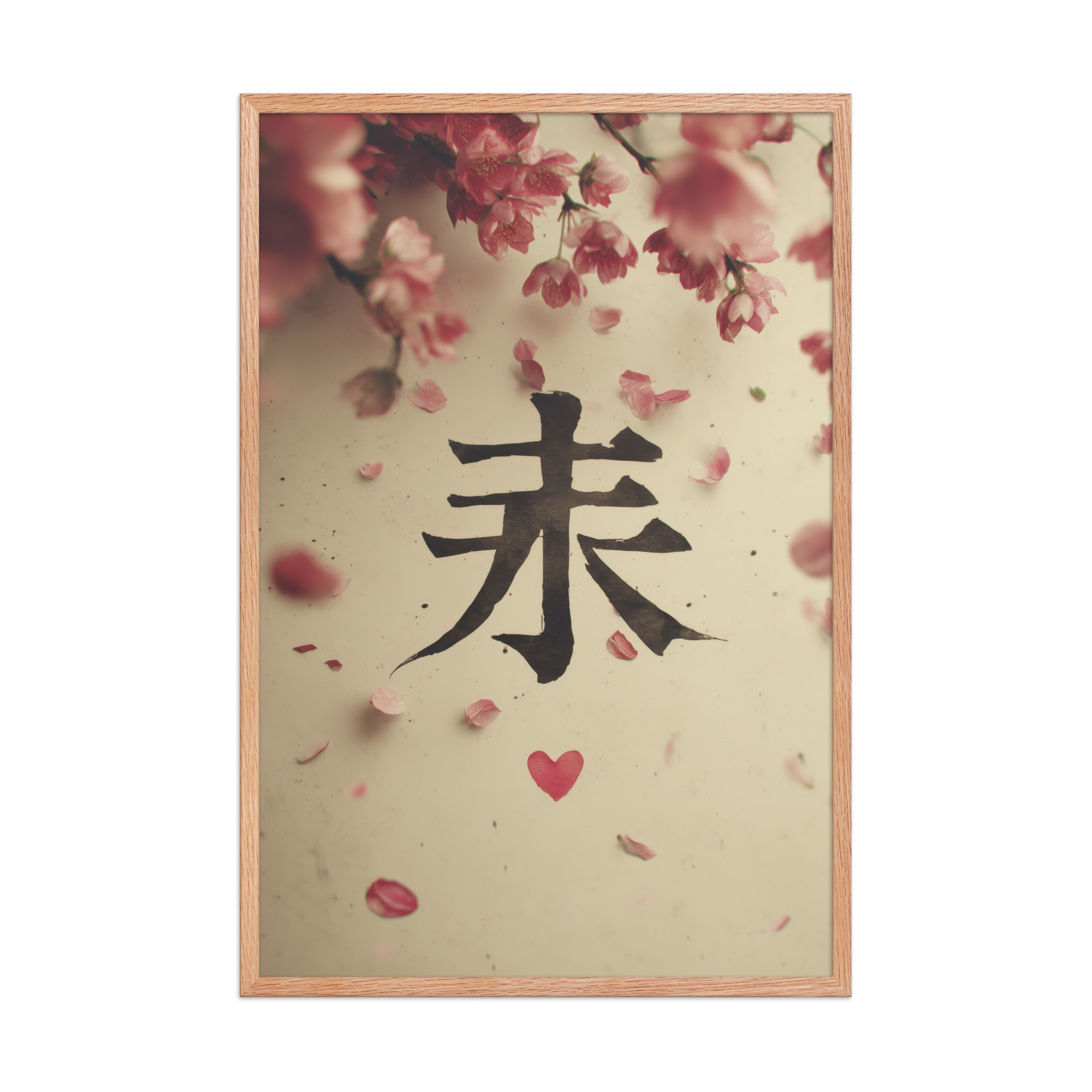 enhanced-matte-paper-framed-poster-in-red-oak-24x36-front-68f9d29a654b3.jpg Sakura Love — Cherry Blossom, Japanese Calligraphy Wall Decor — Framed Poster - Image 16