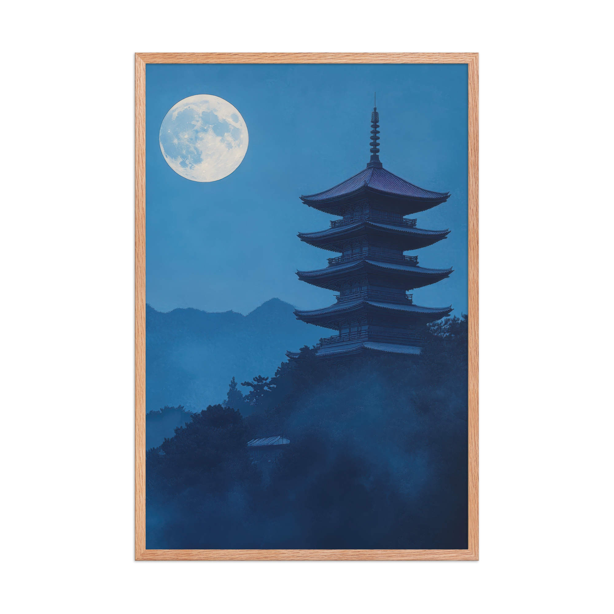 enhanced-matte-paper-framed-poster-in-red-oak-24x36-front-68f9d4a4cc640.jpg Twilight Pagoda Stillness — Moonlit Temple Wall Decor — Framed Poster - Image 14