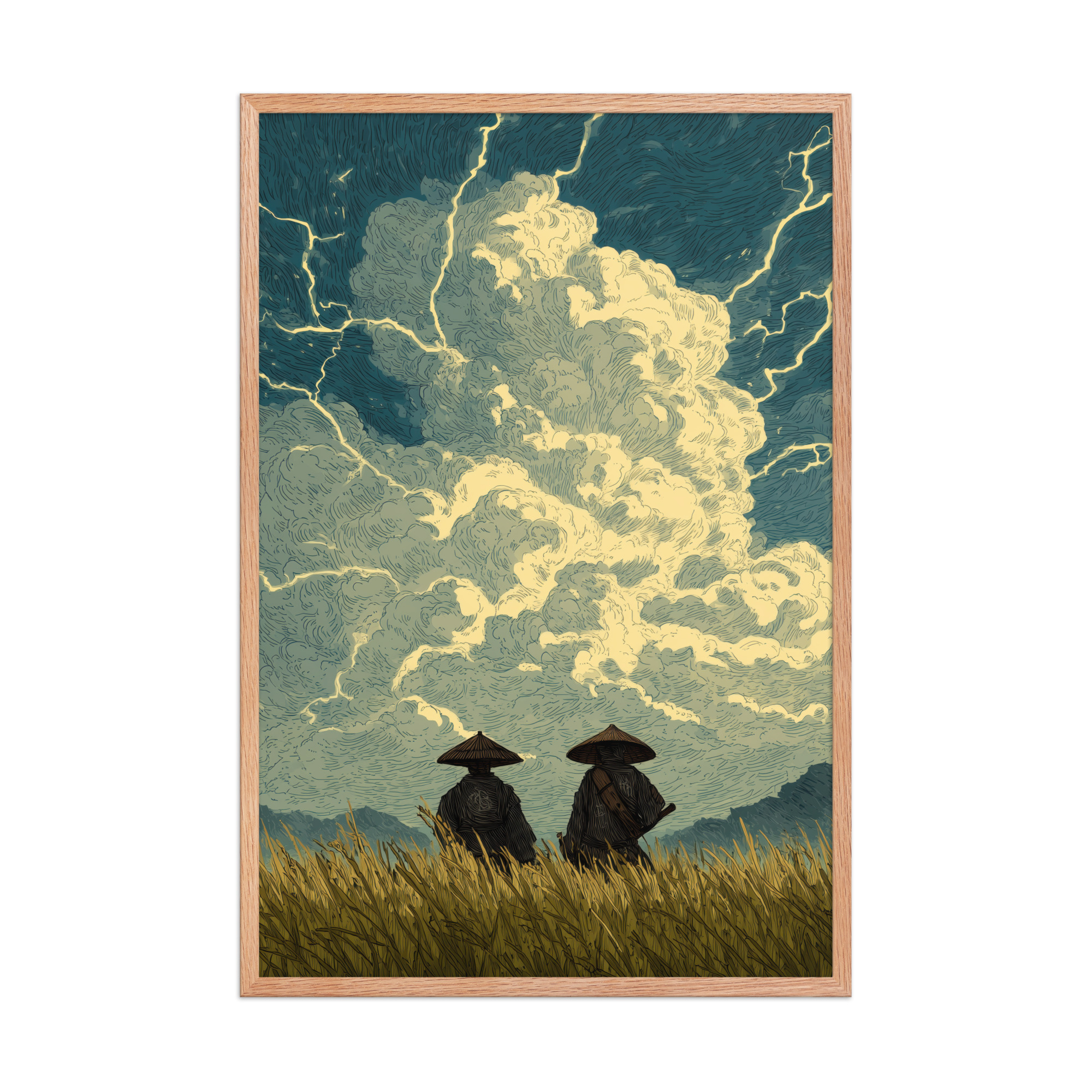 enhanced-matte-paper-framed-poster-in-red-oak-24x36-front-68f9f1a39d27d.jpg Before the Storm – Ukiyo-e Samurai Watchers Landscape Wall Art – Framed Poster - Image 14