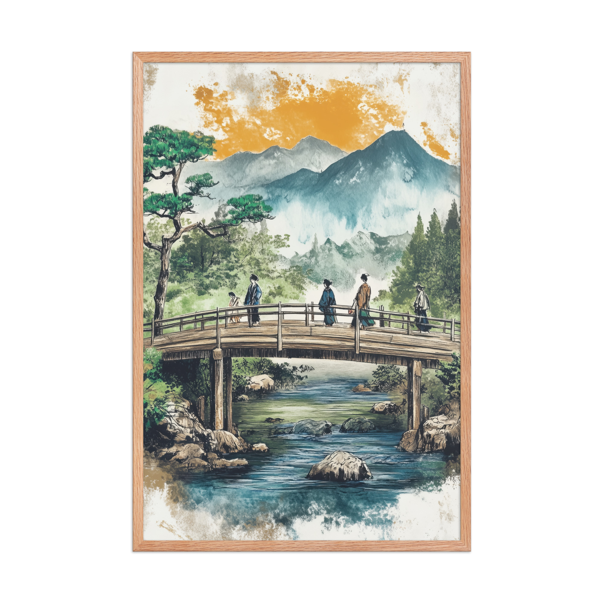 enhanced-matte-paper-framed-poster-in-red-oak-24x36-front-68f9f20379d00.jpg Bridge to the Highlands – Ukiyo-e Mountain Bridge Wall Art – Framed Poster - Image 14