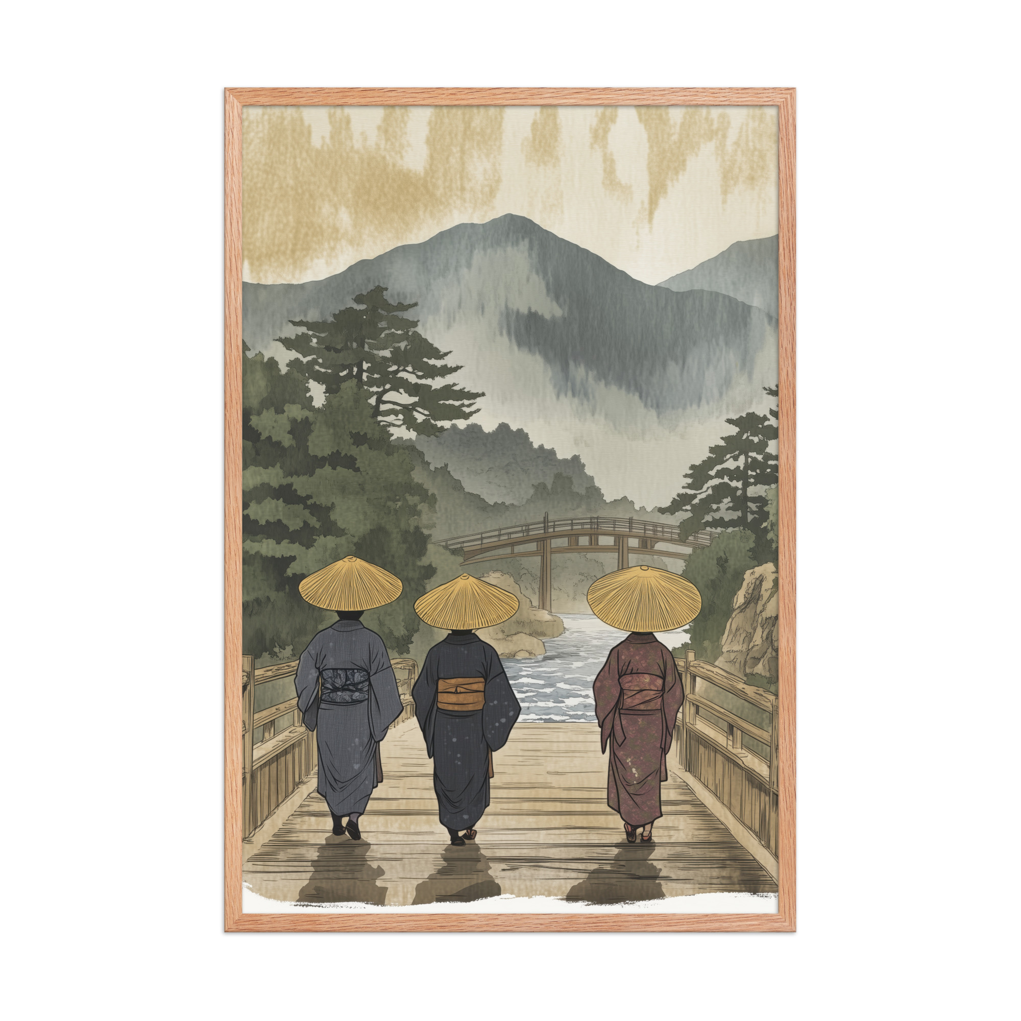 enhanced-matte-paper-framed-poster-in-red-oak-24x36-front-68f9f30d7eb39.jpg Morning Walk to the Temple – Ukiyo-e Wall Art Print – Framed Poster - Image 16
