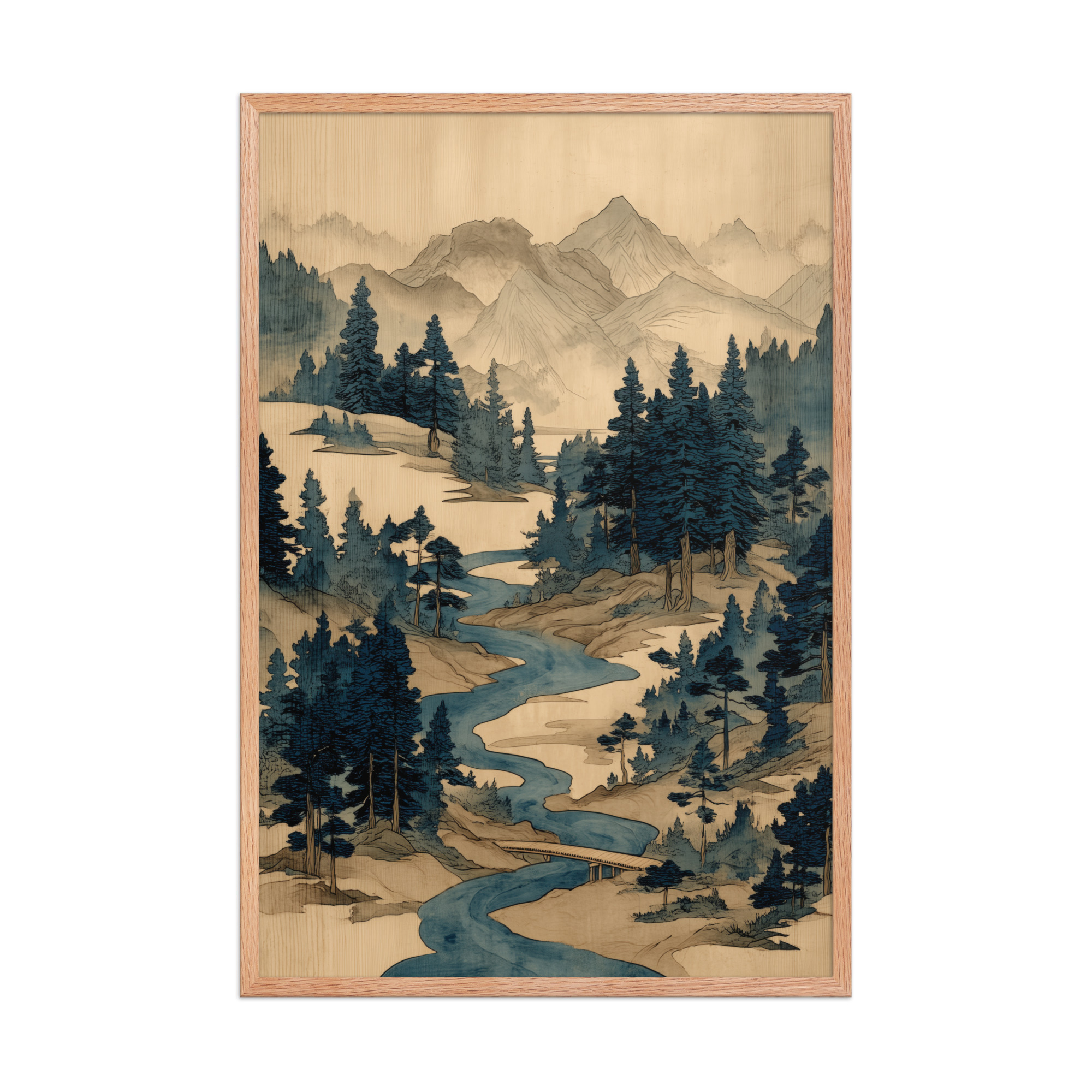 enhanced-matte-paper-framed-poster-in-red-oak-24x36-front-68f9f793e0d3f.jpg Winding River Pines – Ukiyo-e Mountain Stream Landscape Wall Art – Framed Poster - Image 16
