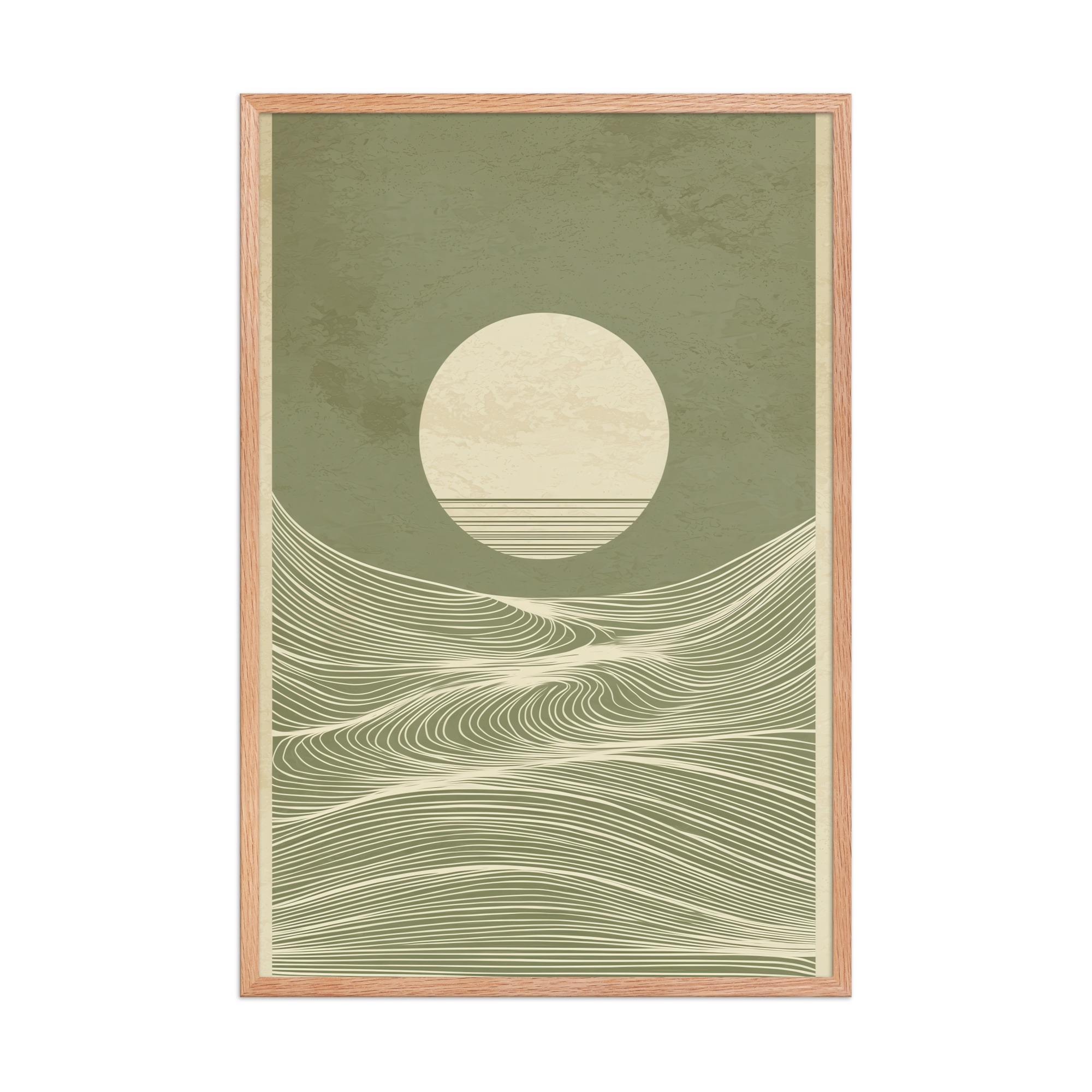 enhanced-matte-paper-framed-poster-in-red-oak-24x36-front-68f9f96705b94.jpg Calm Currents and Rising Light — Minimalist Sun With Landscape Lines Wall Art — Framed Poster - Image 12