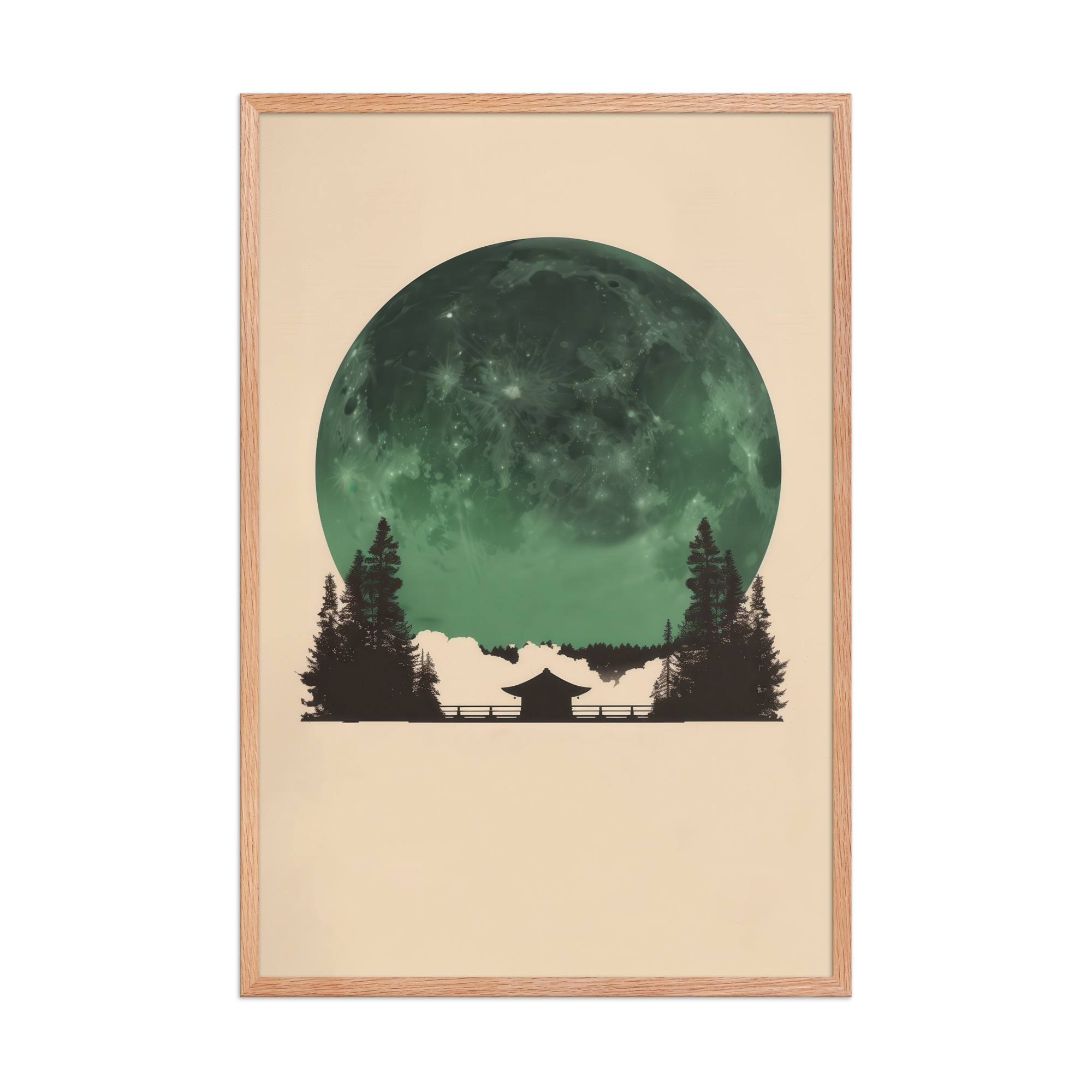 enhanced-matte-paper-framed-poster-in-red-oak-24x36-front-68f9ff10e4a06.jpg Emerald Moon Temple — Japandi Silhouette Wall Art — Framed Poster - Image 16