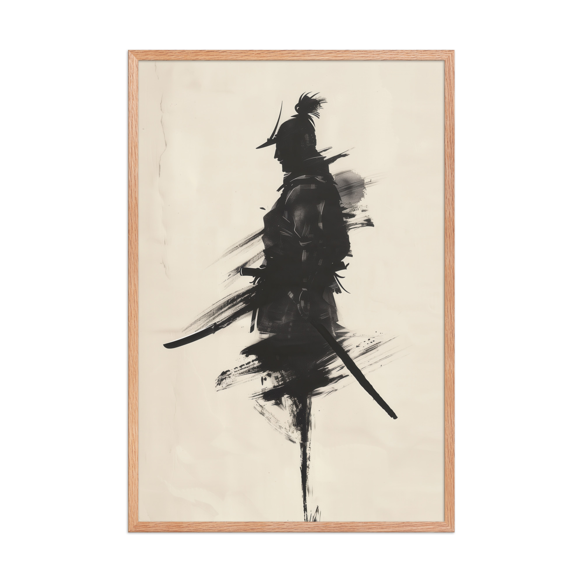 enhanced-matte-paper-framed-poster-in-red-oak-24x36-front-68fa170352cbd.jpg Shadowed Warrior – Sumi-e Silhouette of a Lone Samurai Wall Decor – Framed Poster - Image 16