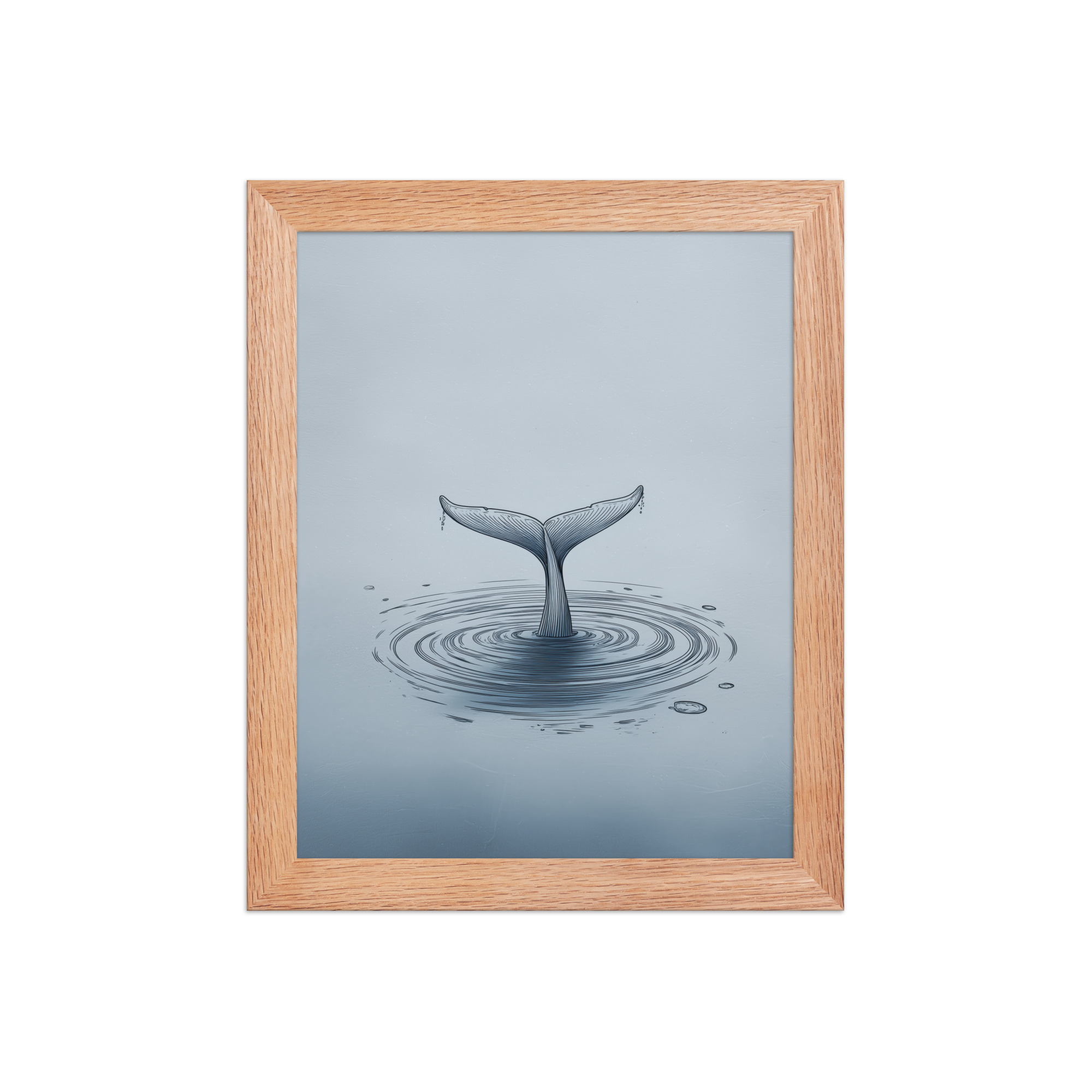 enhanced-matte-paper-framed-poster-in-red-oak-8x10-front-68f8b841e1a11.jpg Ripple Beneath – Whale Tail Surfacing Minimal Ocean Wall Art in Cool Blues — Framed Poster - Image 9