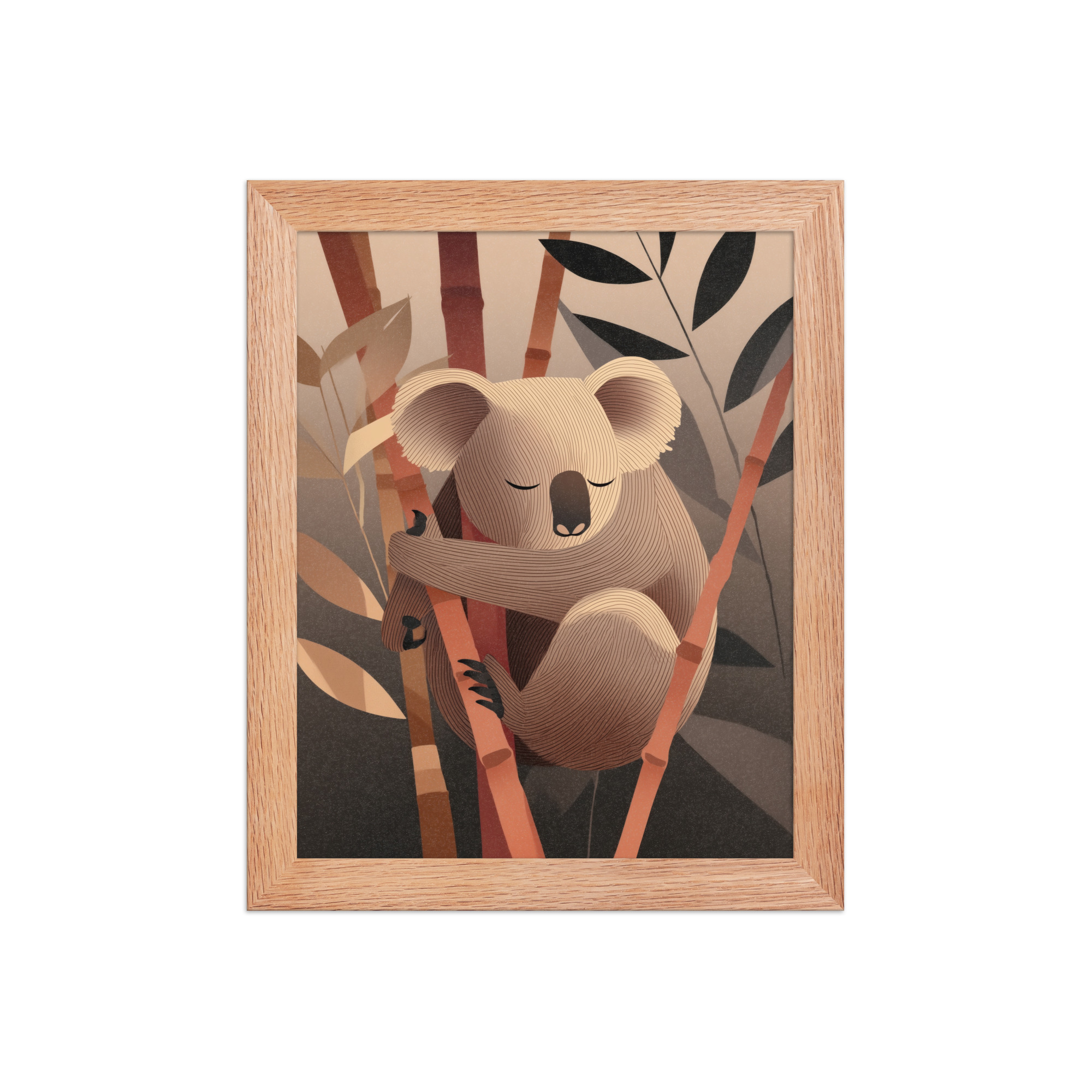 enhanced-matte-paper-framed-poster-in-red-oak-8x10-front-68f8be9645eec.jpg Koala Dreams in Bamboo — Minimal Sleeping Koala in Warm Tones Wall Decor — Framed Poster - Image 9