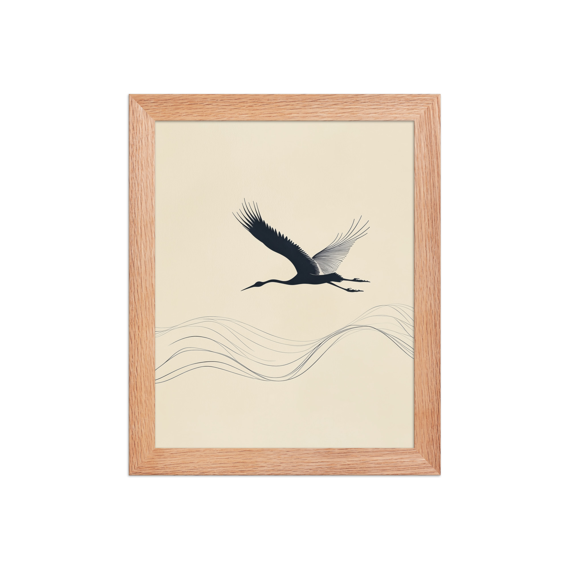enhanced-matte-paper-framed-poster-in-red-oak-8x10-front-68f8ffc05060d.jpg Graceful Ascent — Minimal Crane Silhouette with Flowing Lines Wall Decor — Framed Poster - Image 9